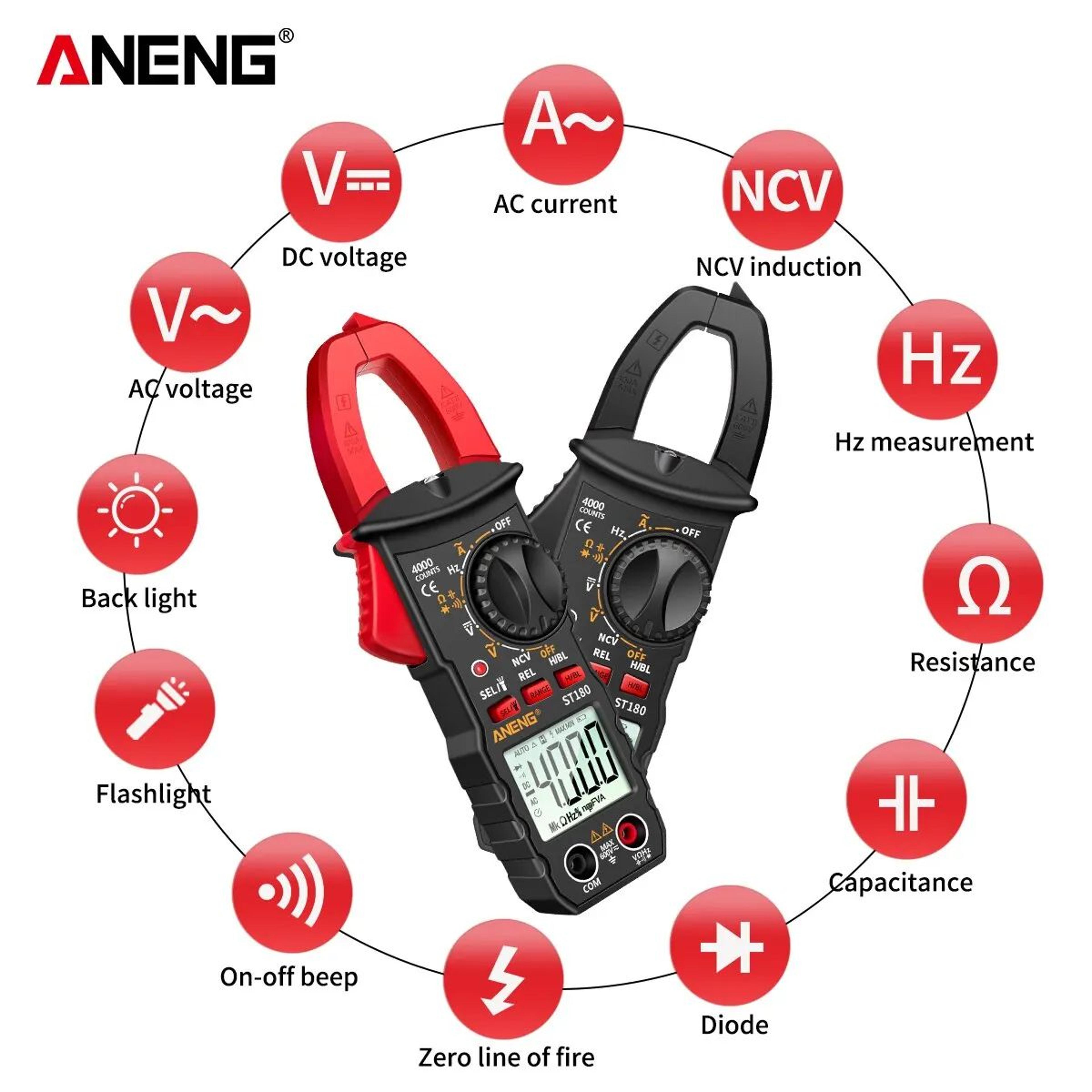 aneng st180 digital clamp meter – ac current clamp multimeter with ncv & voltage testing