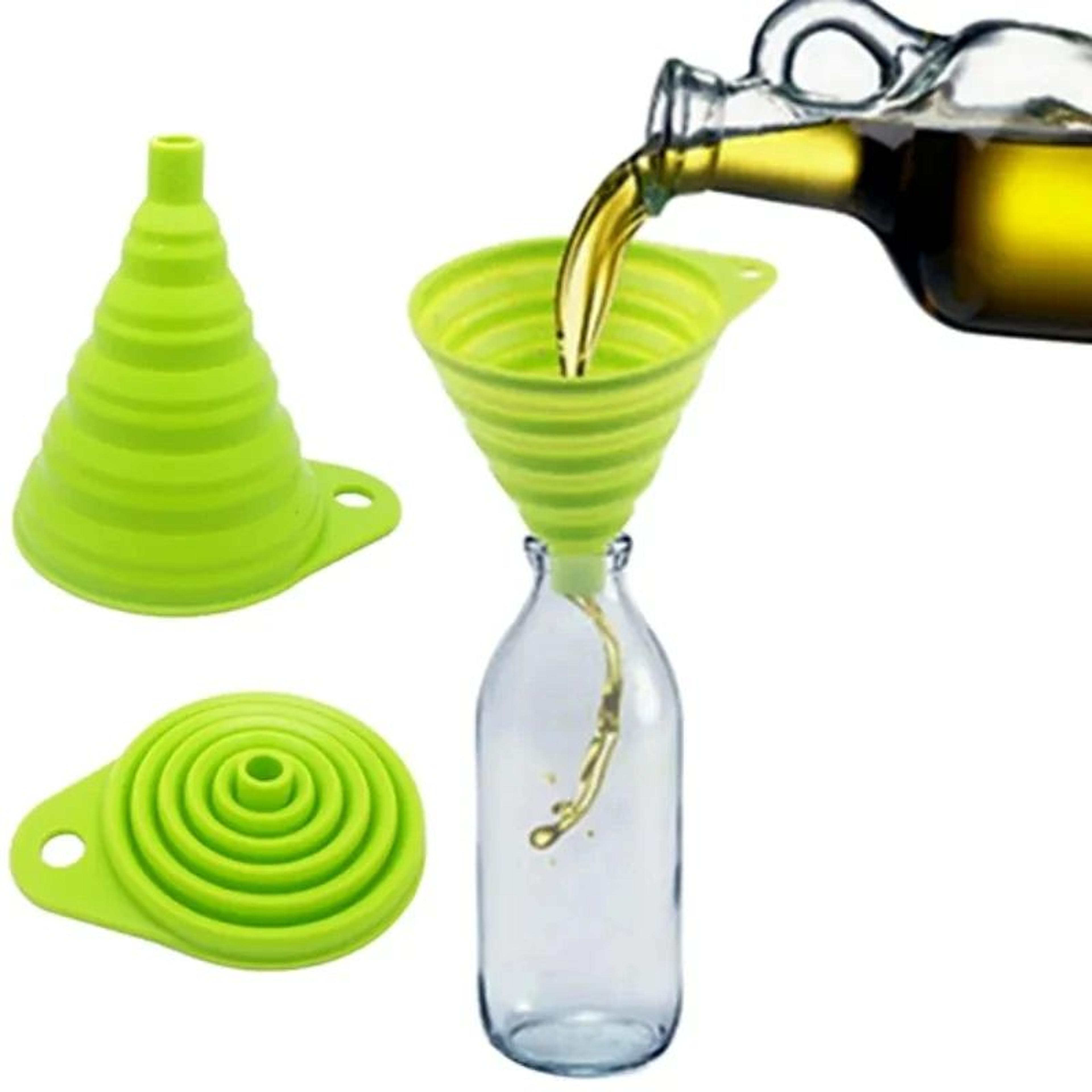 flexipour collapsible silicone funnel – mini foldable funnel for kitchen, fuel & travel
