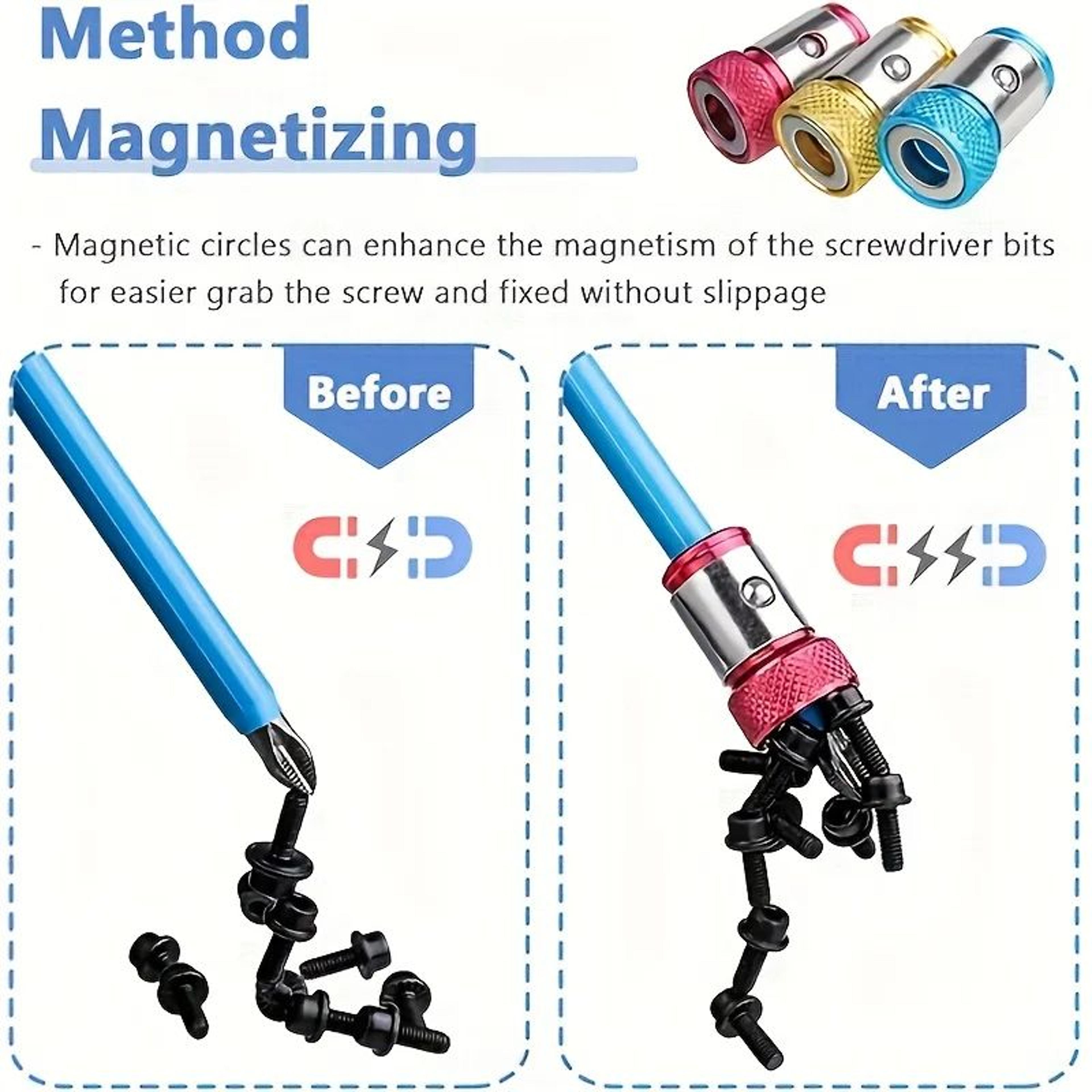 magnagrip pro screw ring set – magnetic screw ring drill bit magnetizer (6-piece)