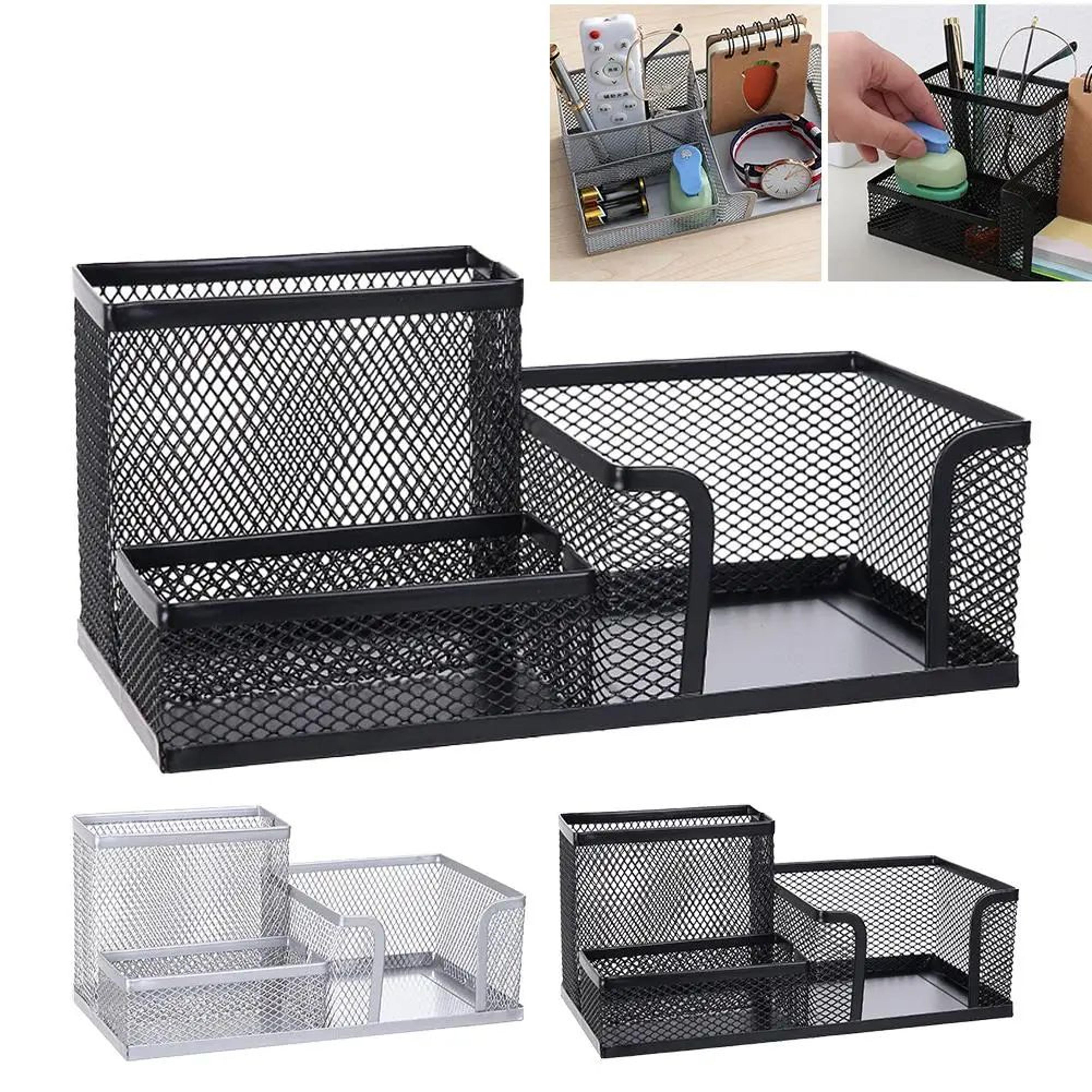 modern iron metal pen holder - multi-compartment desk organizer for clean, stylish workspaces