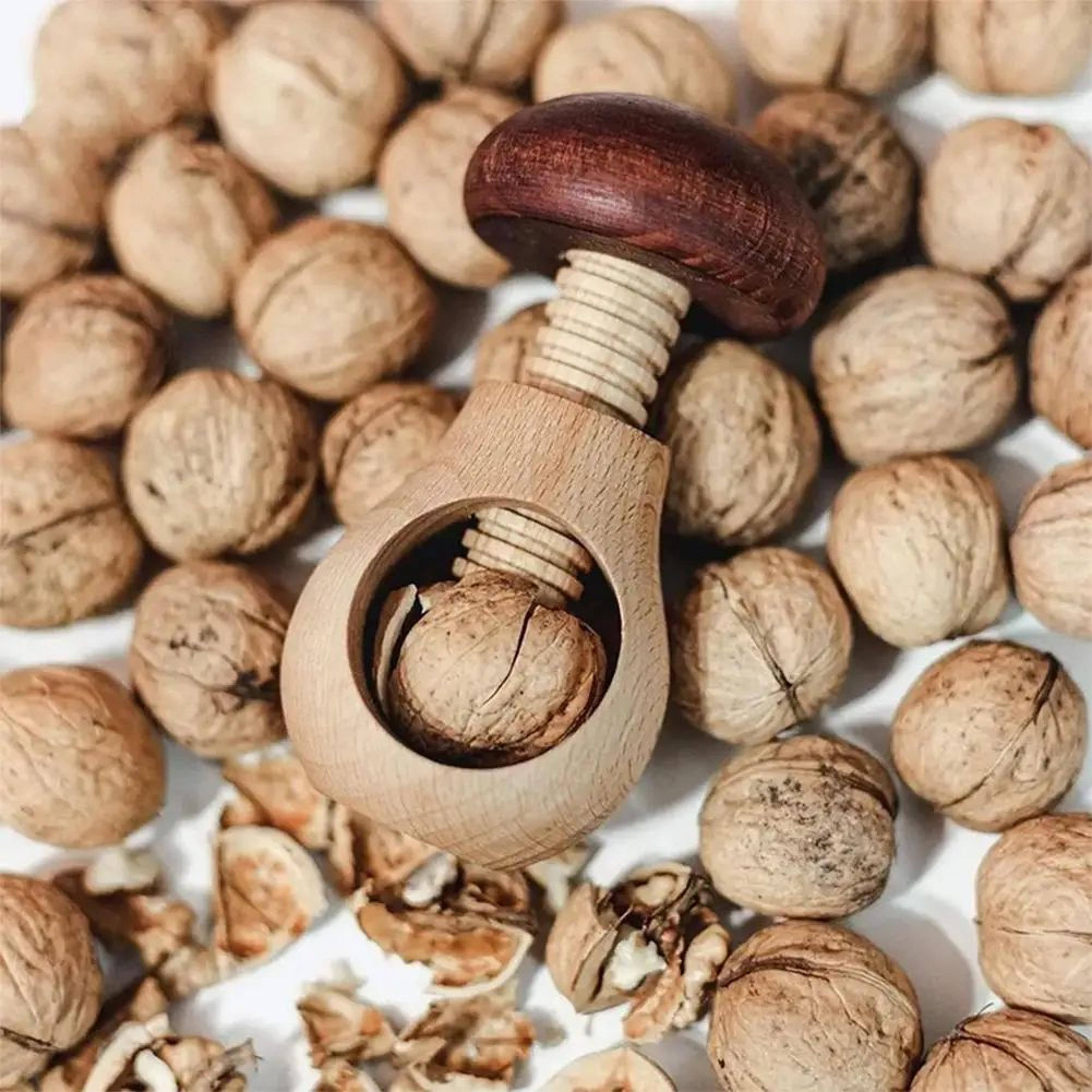 mushroomgrip nutcracker tool - adjustable walnut cracker for easy, clean shell cracking