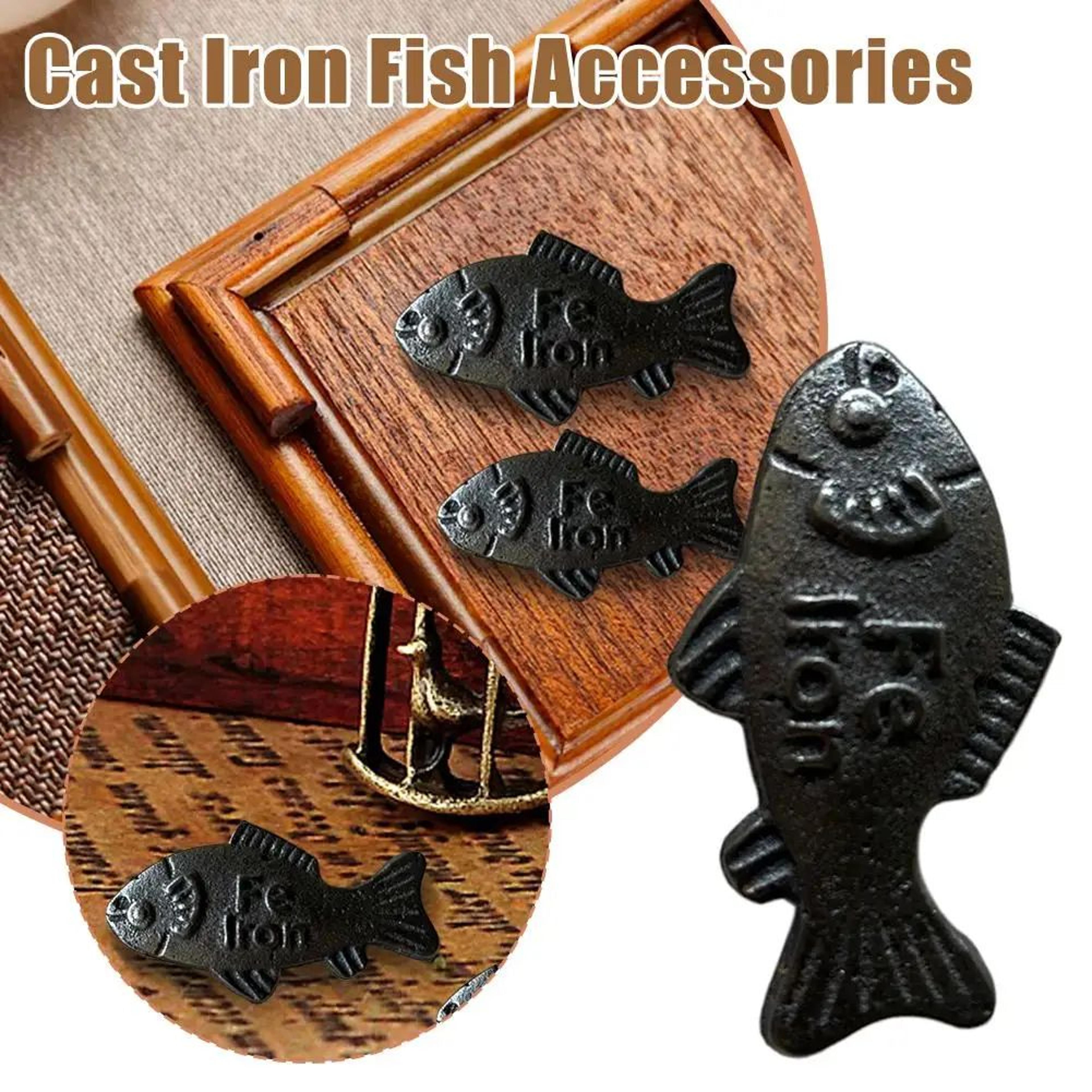 rustic cast iron fish decor - handcrafted iron art ornament for home & desk