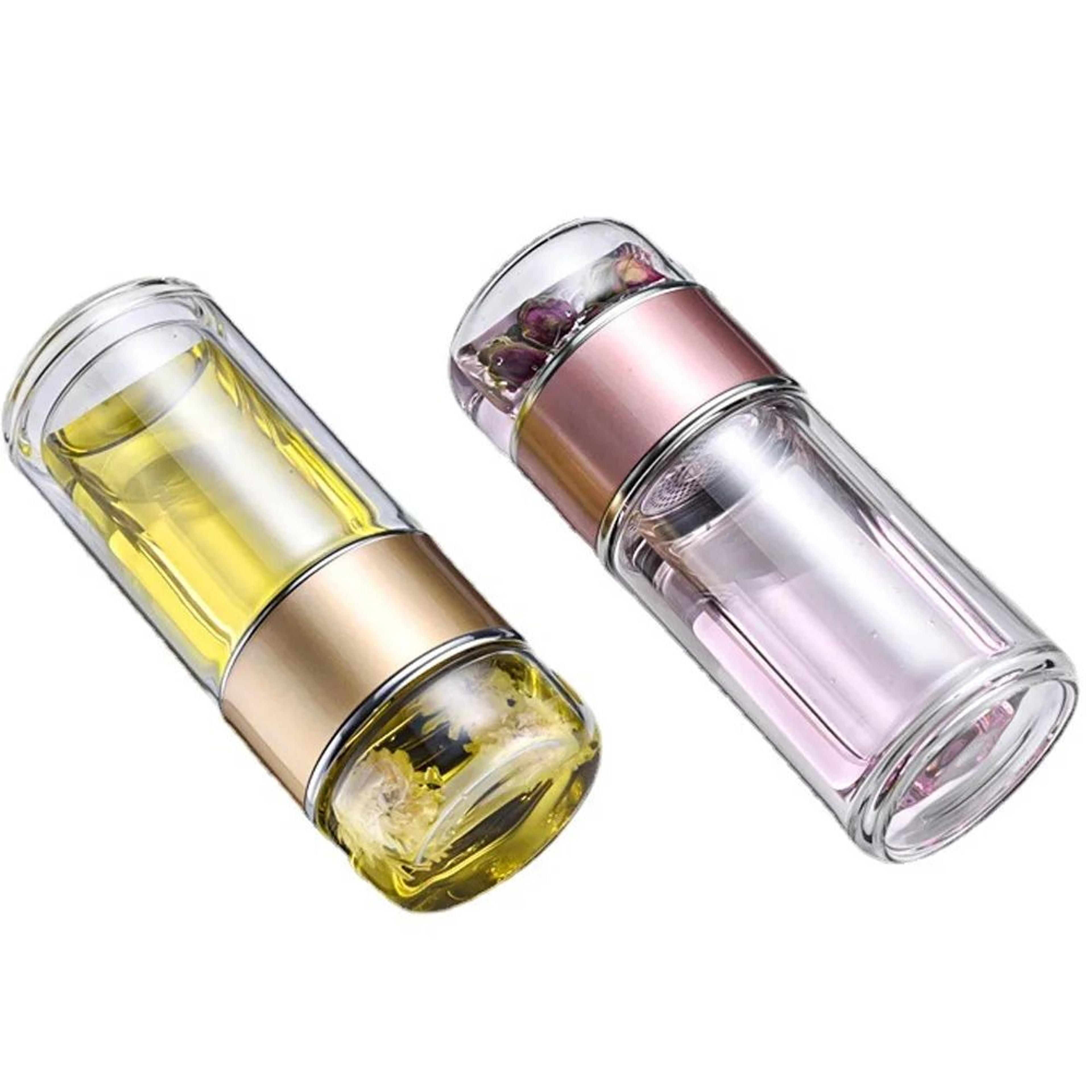 brewease 420ml glass tea cup with infuser - double wall travel tea mug for office & outdoors