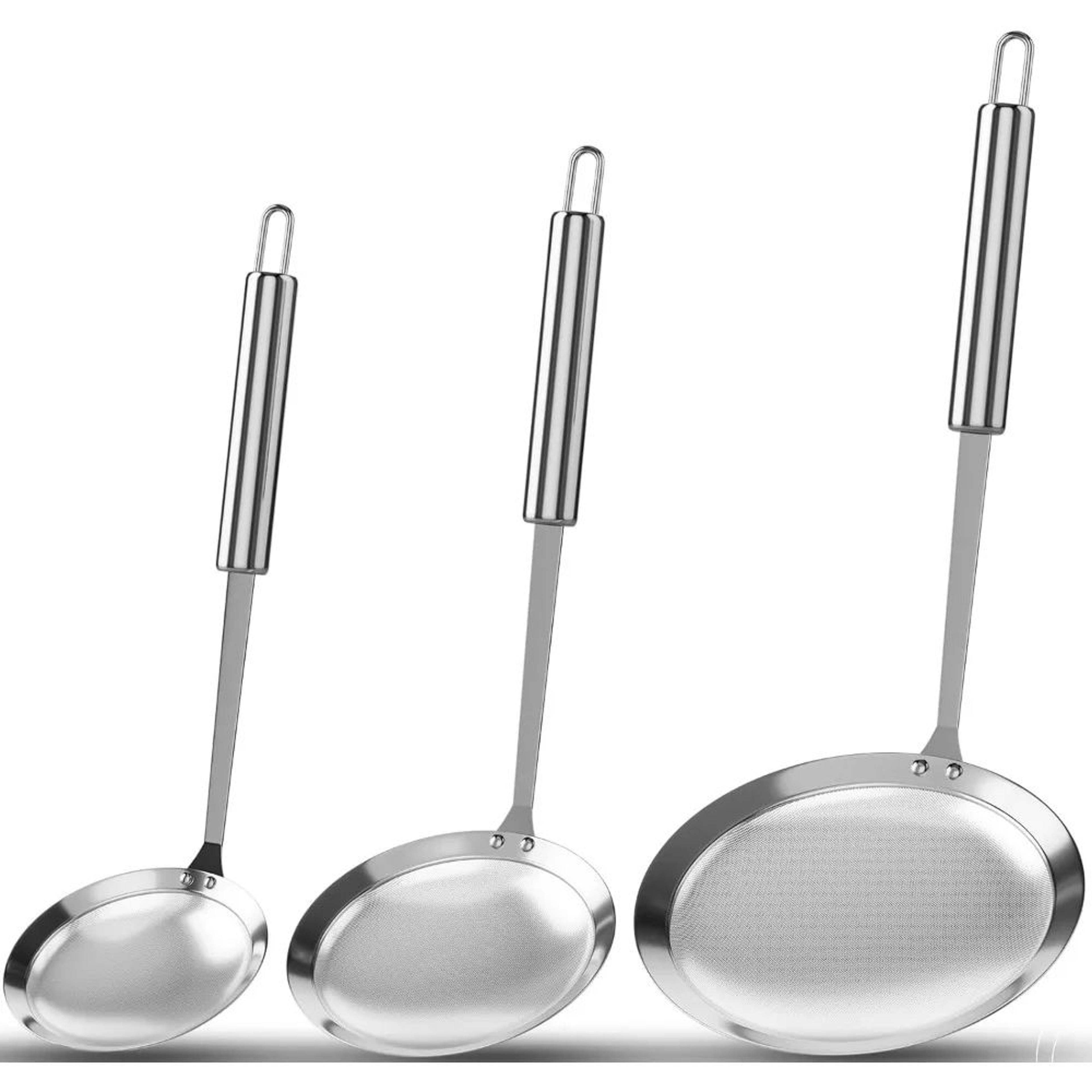 pureskim stainless steel skimmer spoon - fine mesh oil & foam strainer for cooking