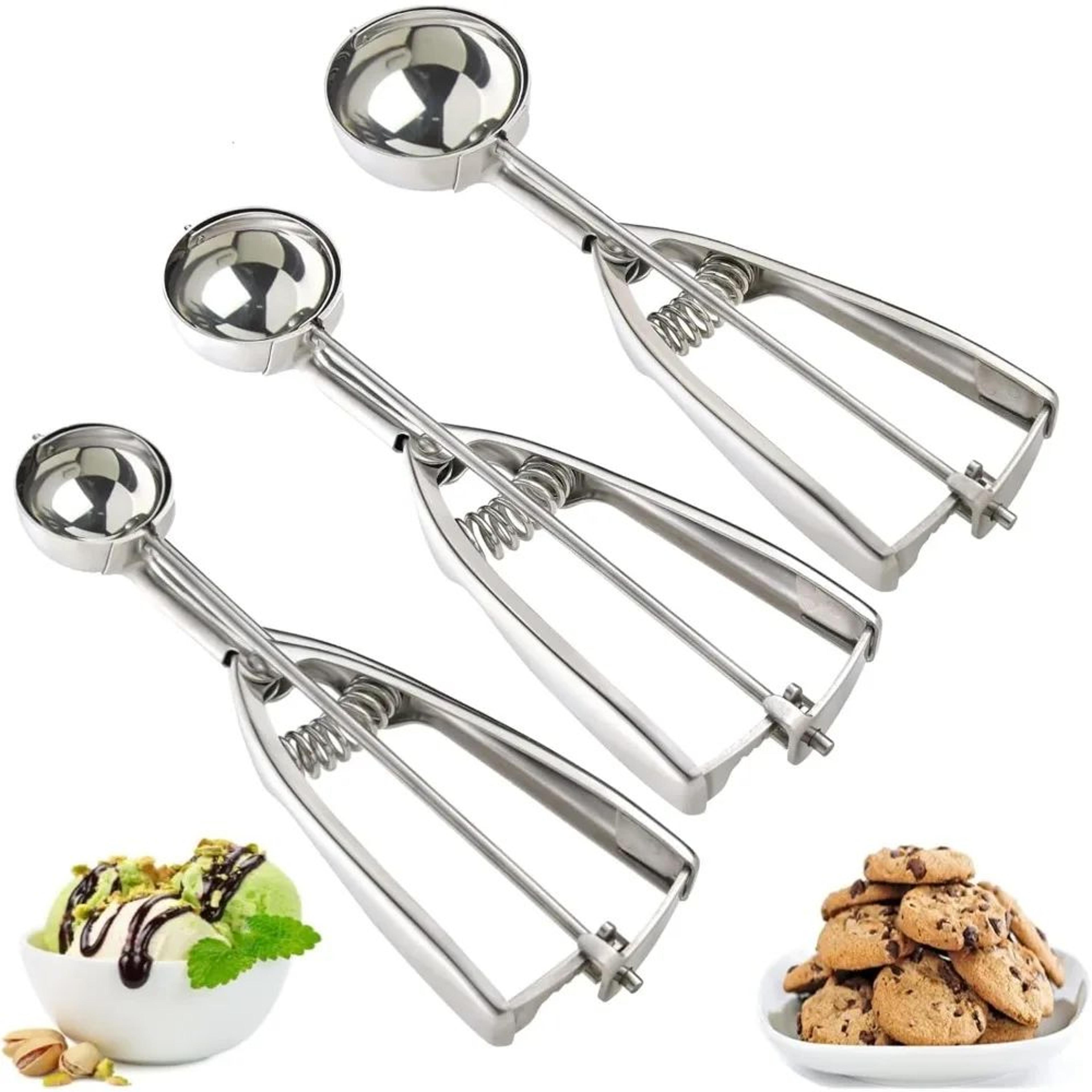 stainless steel ice cream scoop with spring handle – multi-purpose food & melon baller spoon