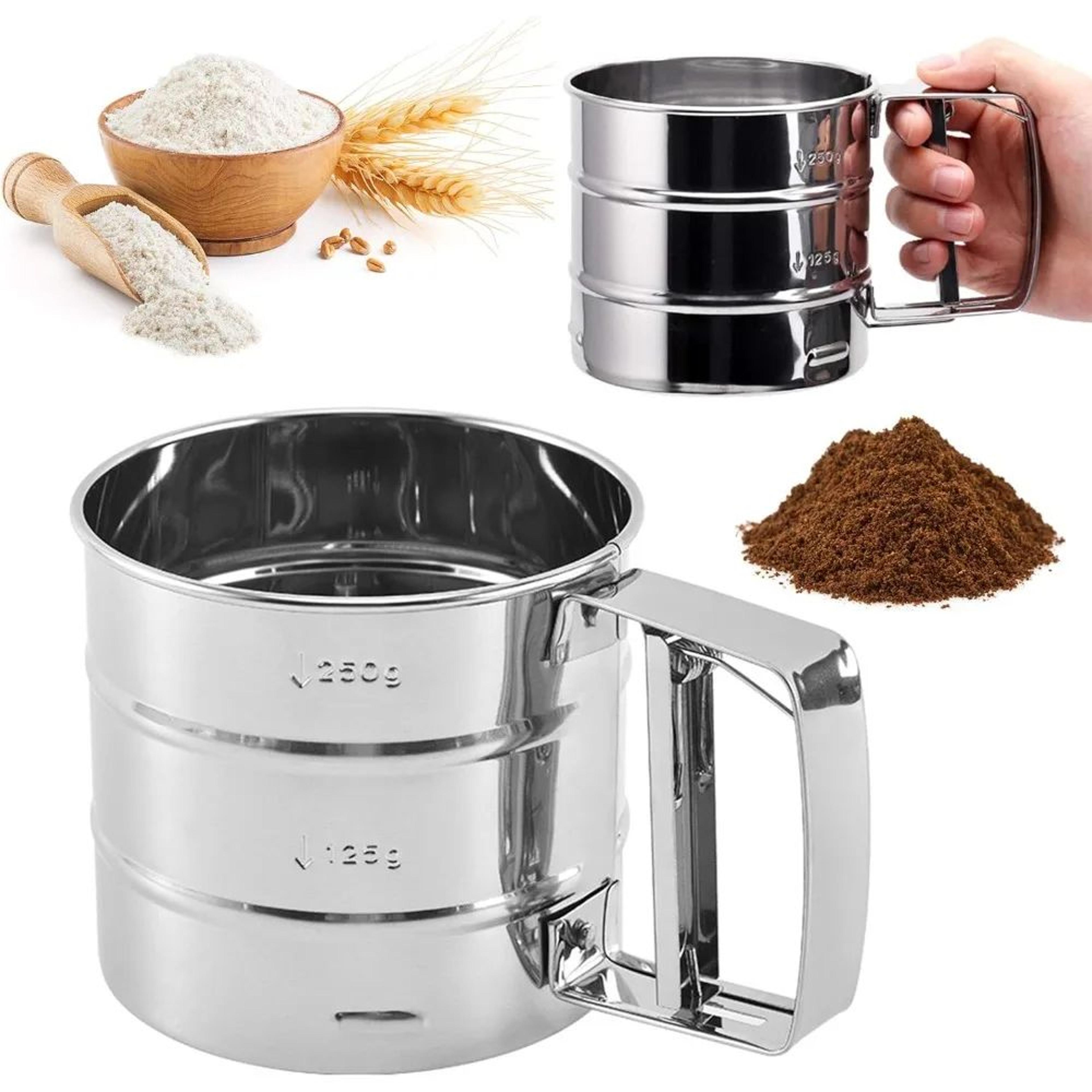 stainless steel flour sieve cup – fine mesh semi-automatic baking & coffee sifter