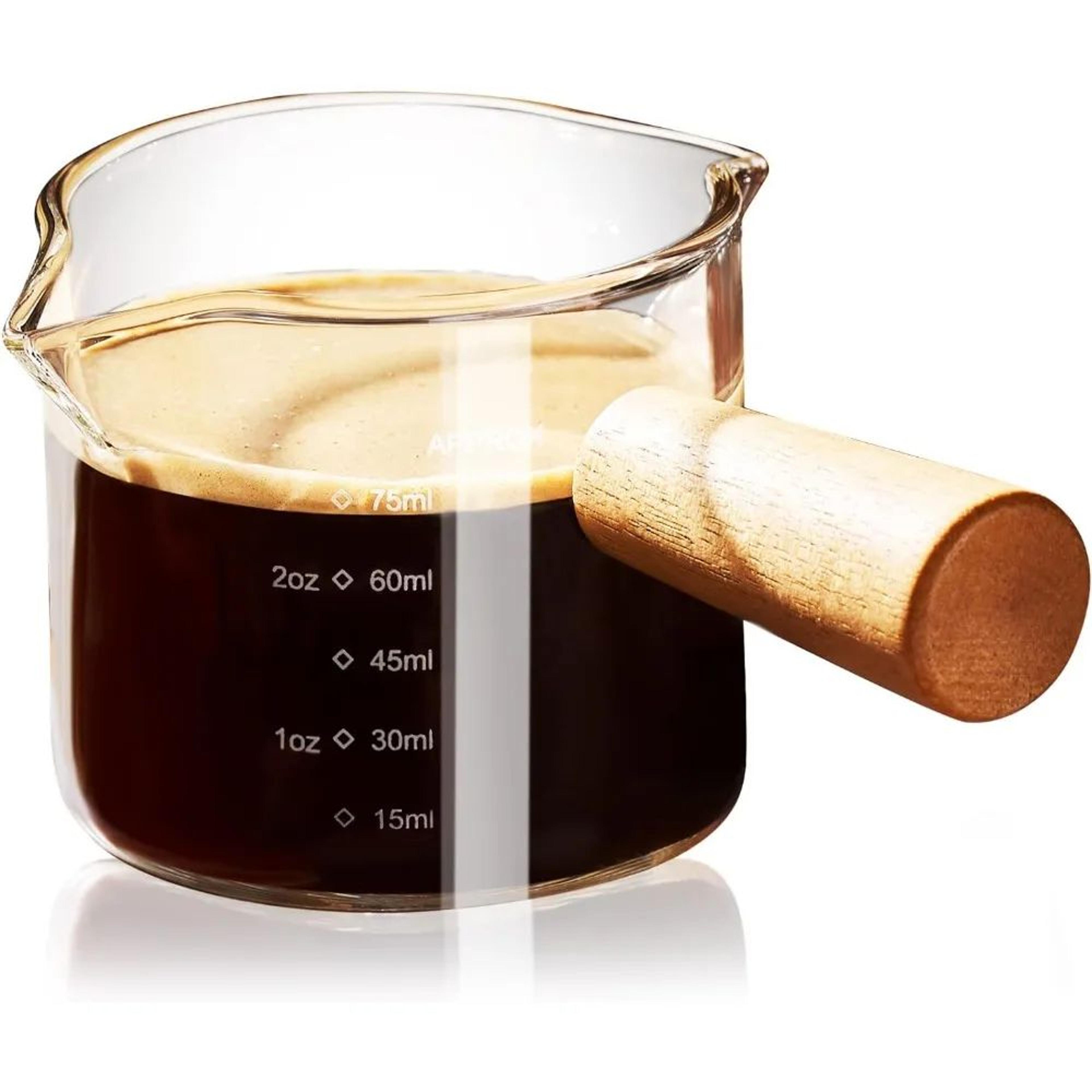 italian glass espresso measuring cup with handle – 3.5oz double spout coffee cup with scale
