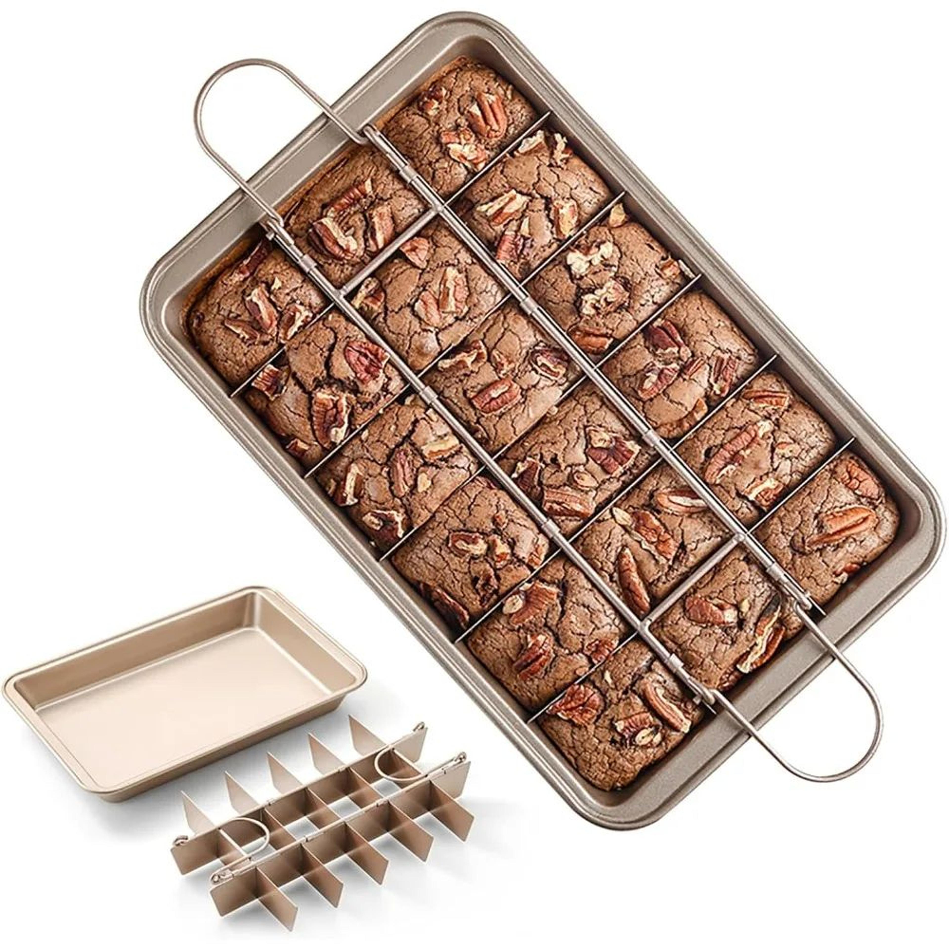 non-stick divided brownie baking pan – sectioned square tray for even, perfect portions