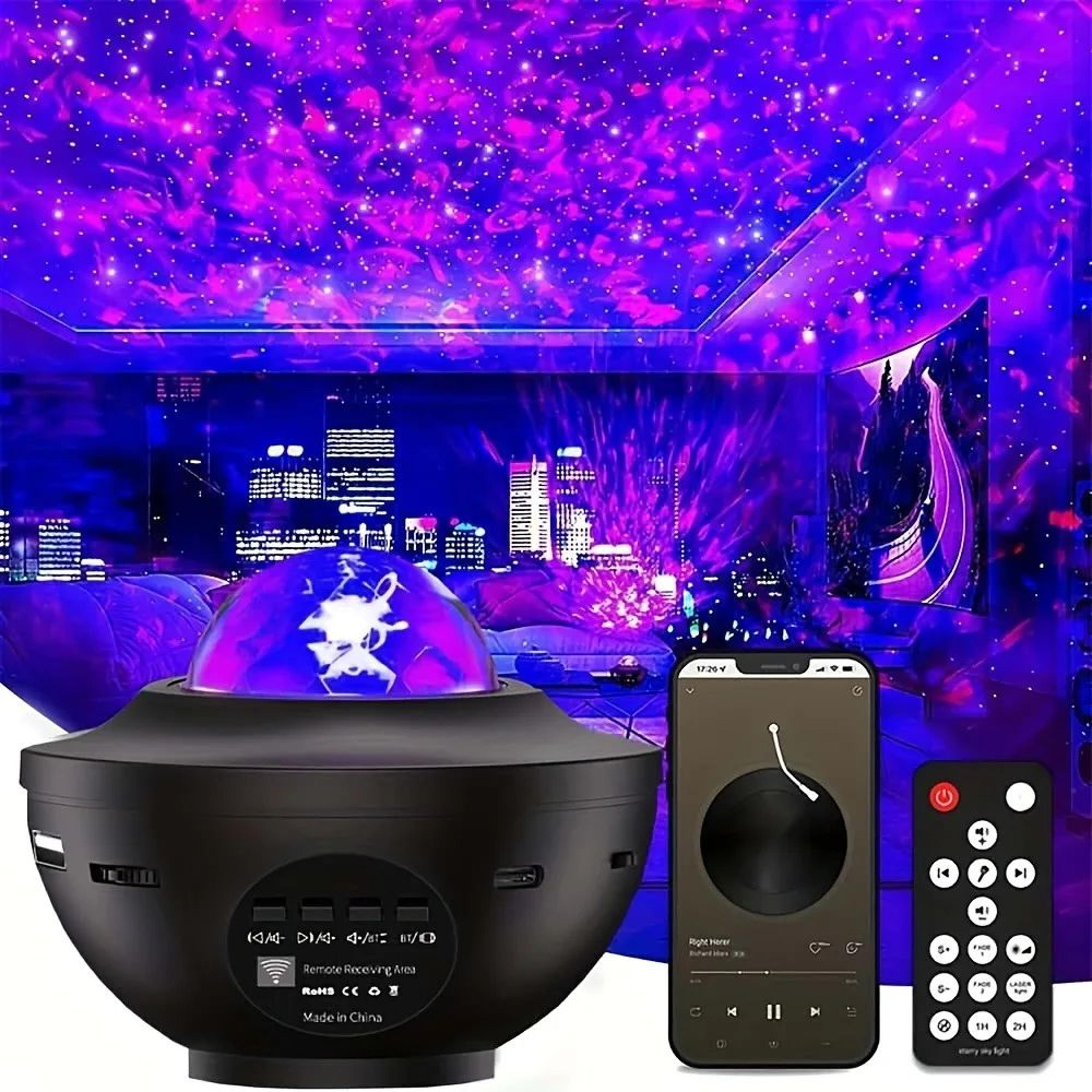 galaxy star led water ripple projector – multi-color usb bedroom night light with remote