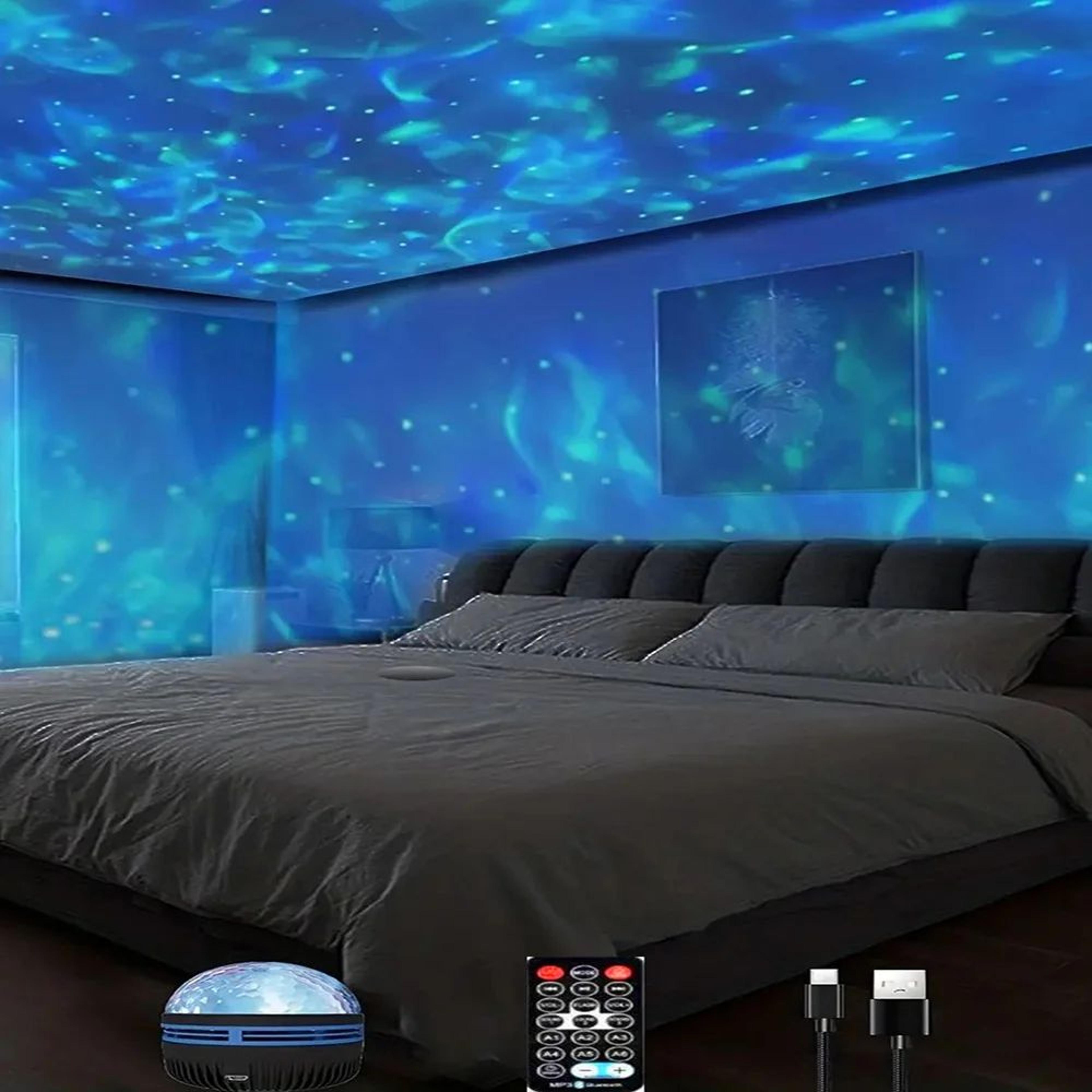 galaxy star projector night light - star projector light with ocean wave effect & 7-color room ambience