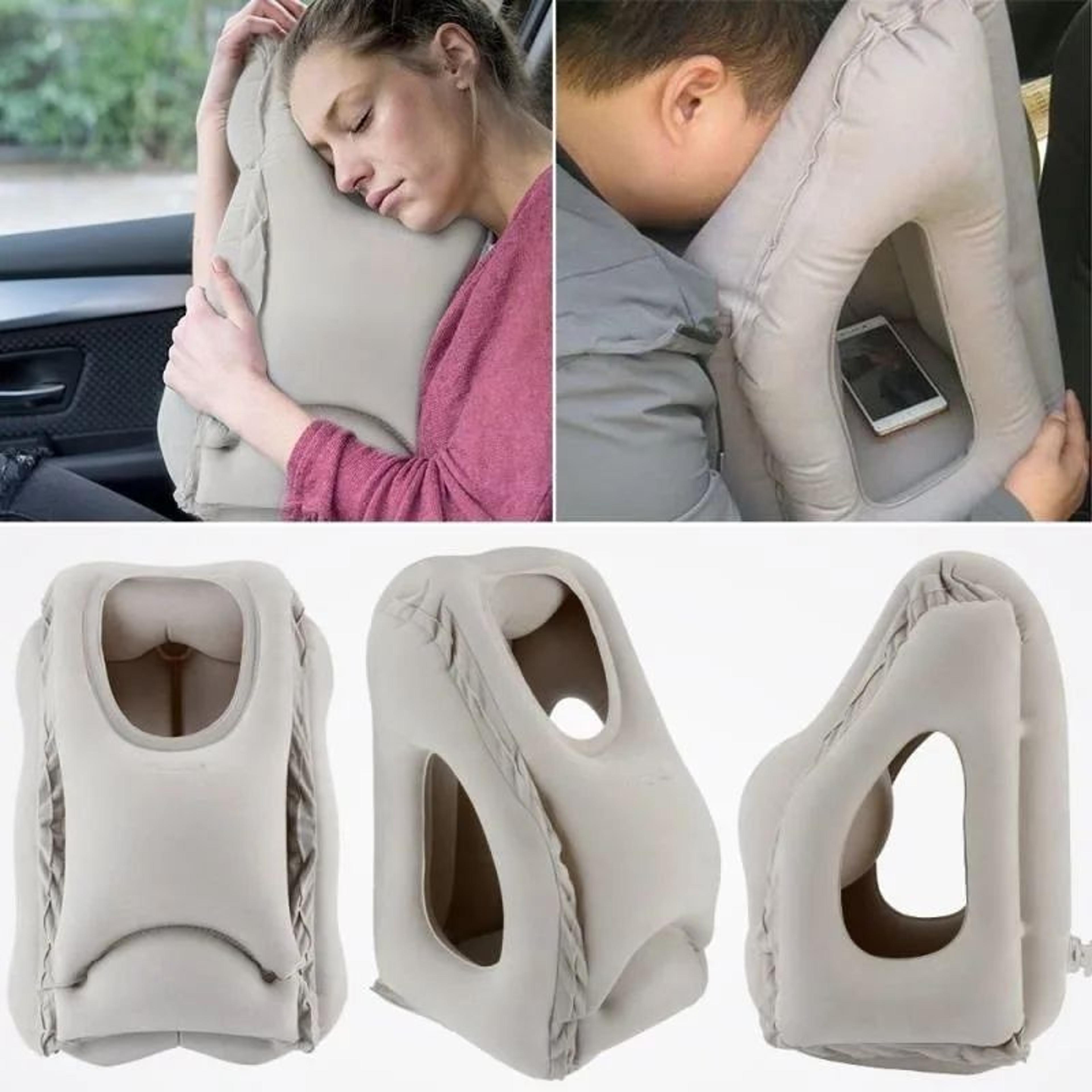 inflatable travel neck pillow with chin support – compact air cushion headrest for plane, car, and office rest