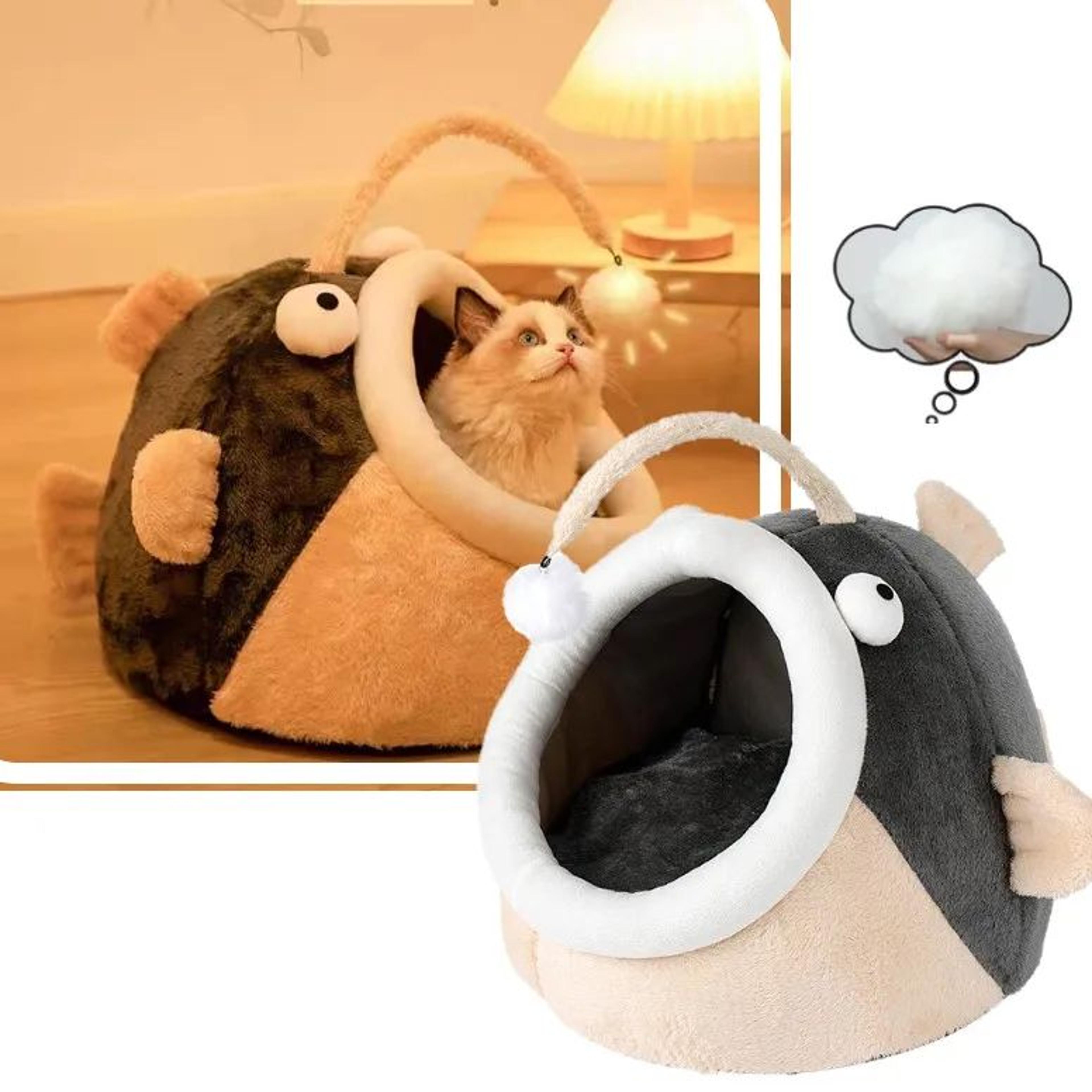 lantern fish cat bed cozy cave pet house warm washable lounger