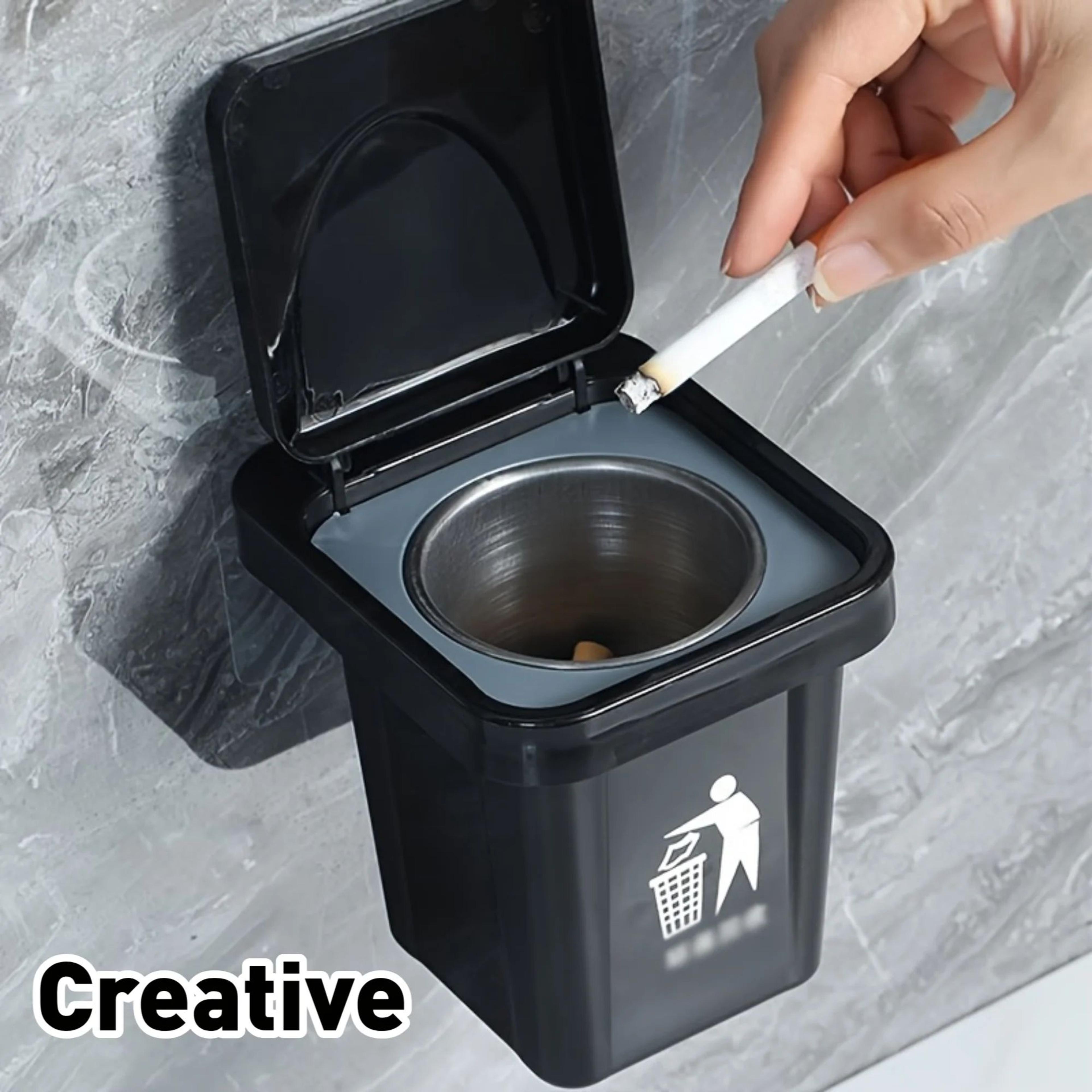 wall-mounted stainless steel ashtray with lid – compact trash can ashtray for clean, odor-controlled spaces