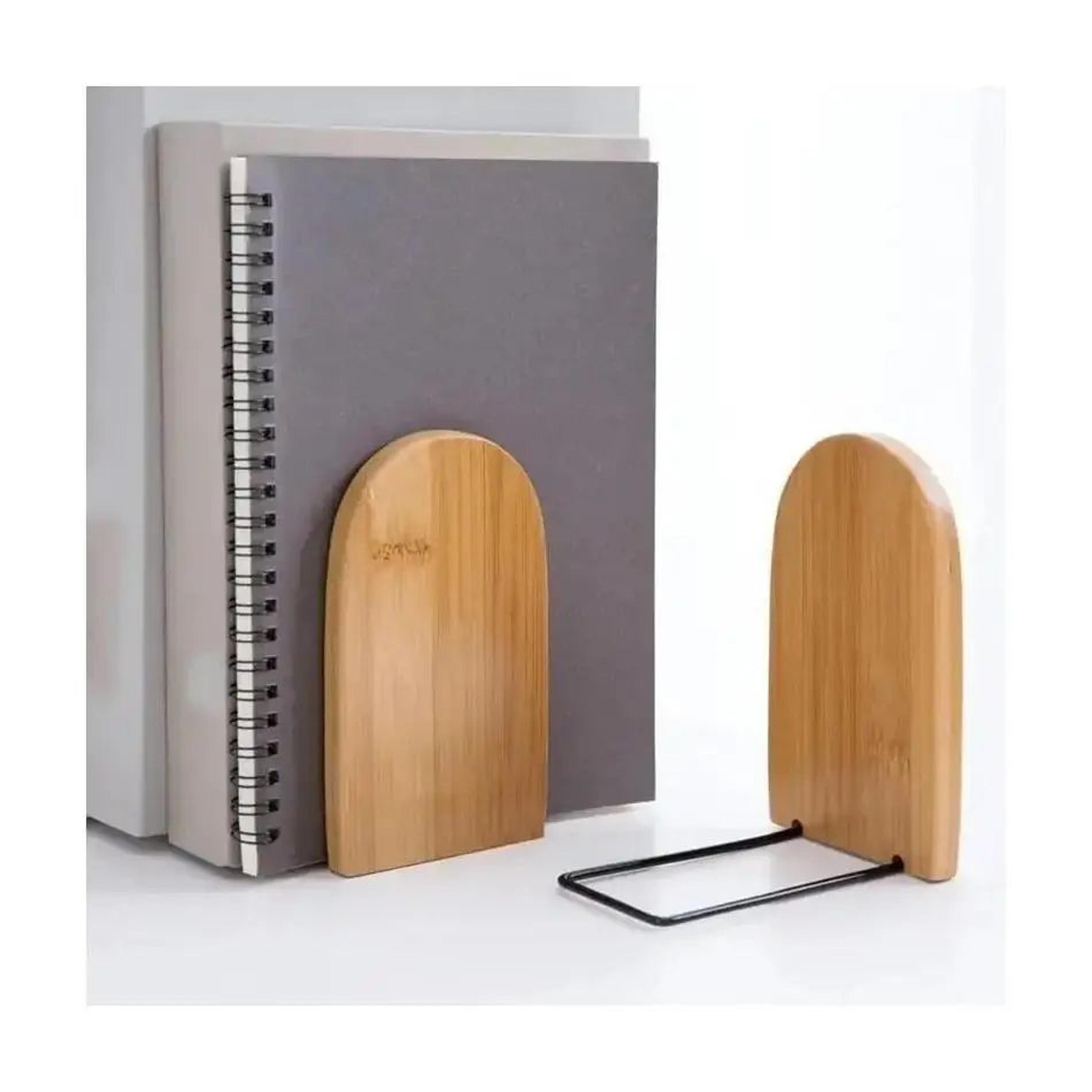 wood & iron desktop bookends – minimalist book holder for office and school