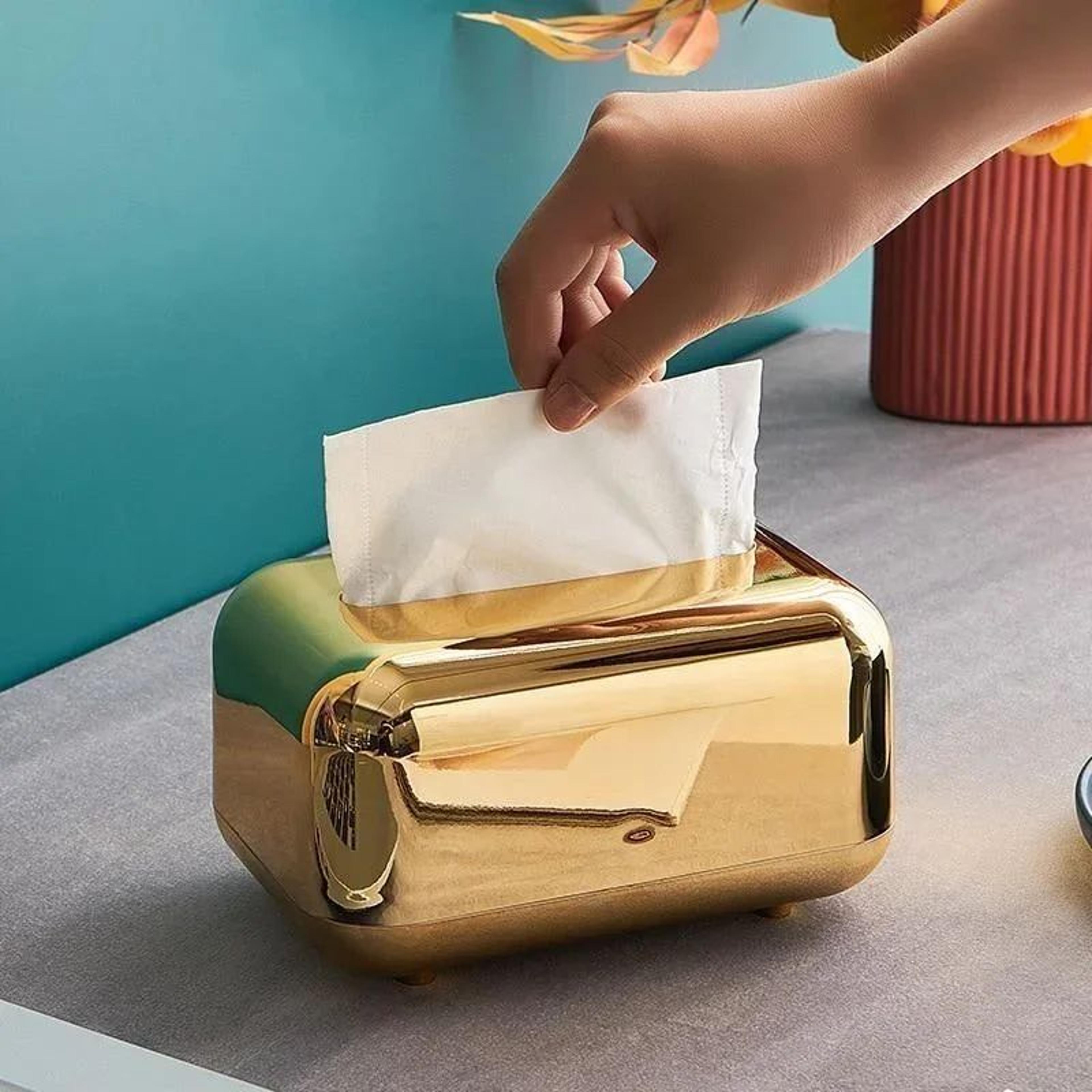 luxury golden tissue box holder – elegant decorative desktop tissue organizer