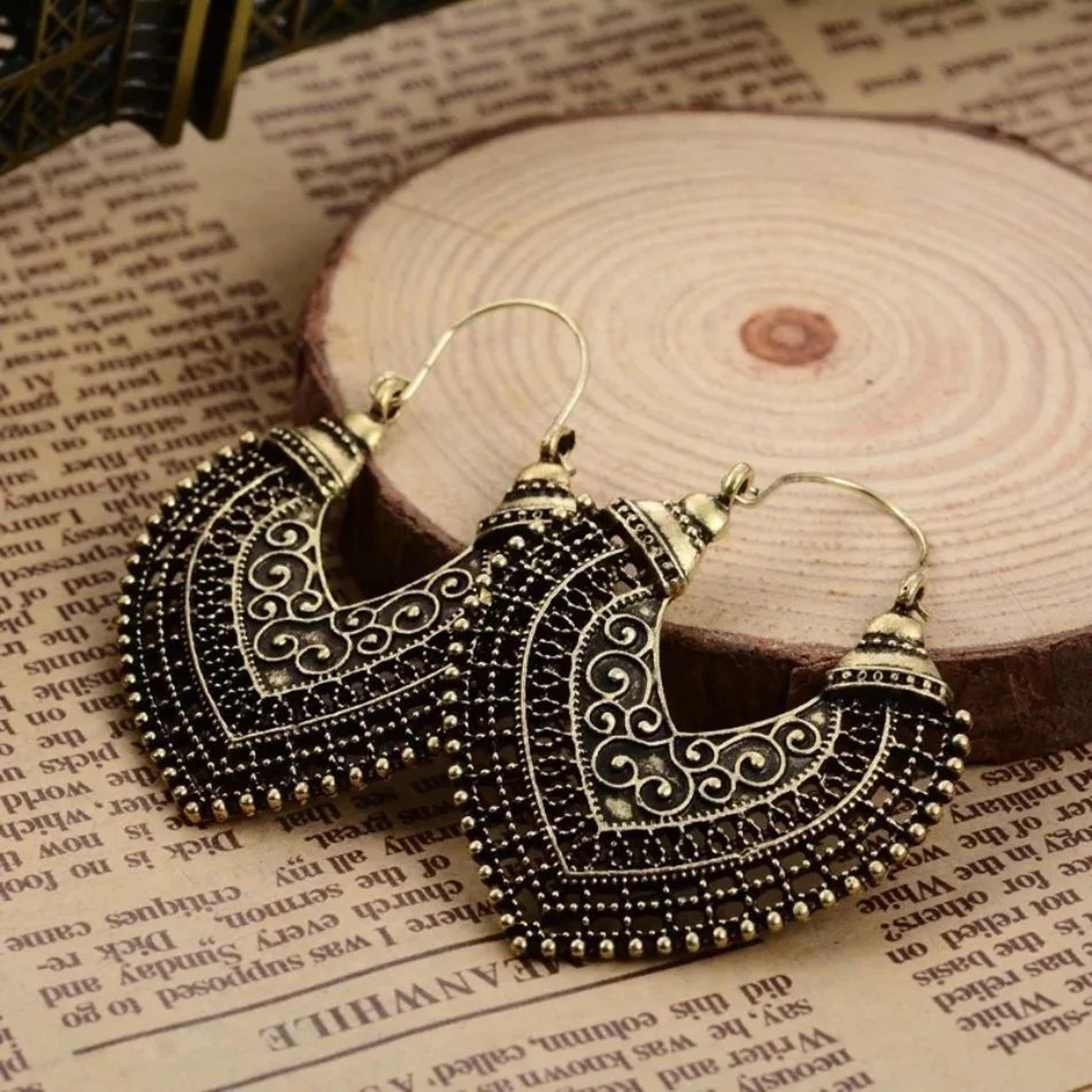 retro bohemian hollow flower earrings ethnic metal statement jewelry