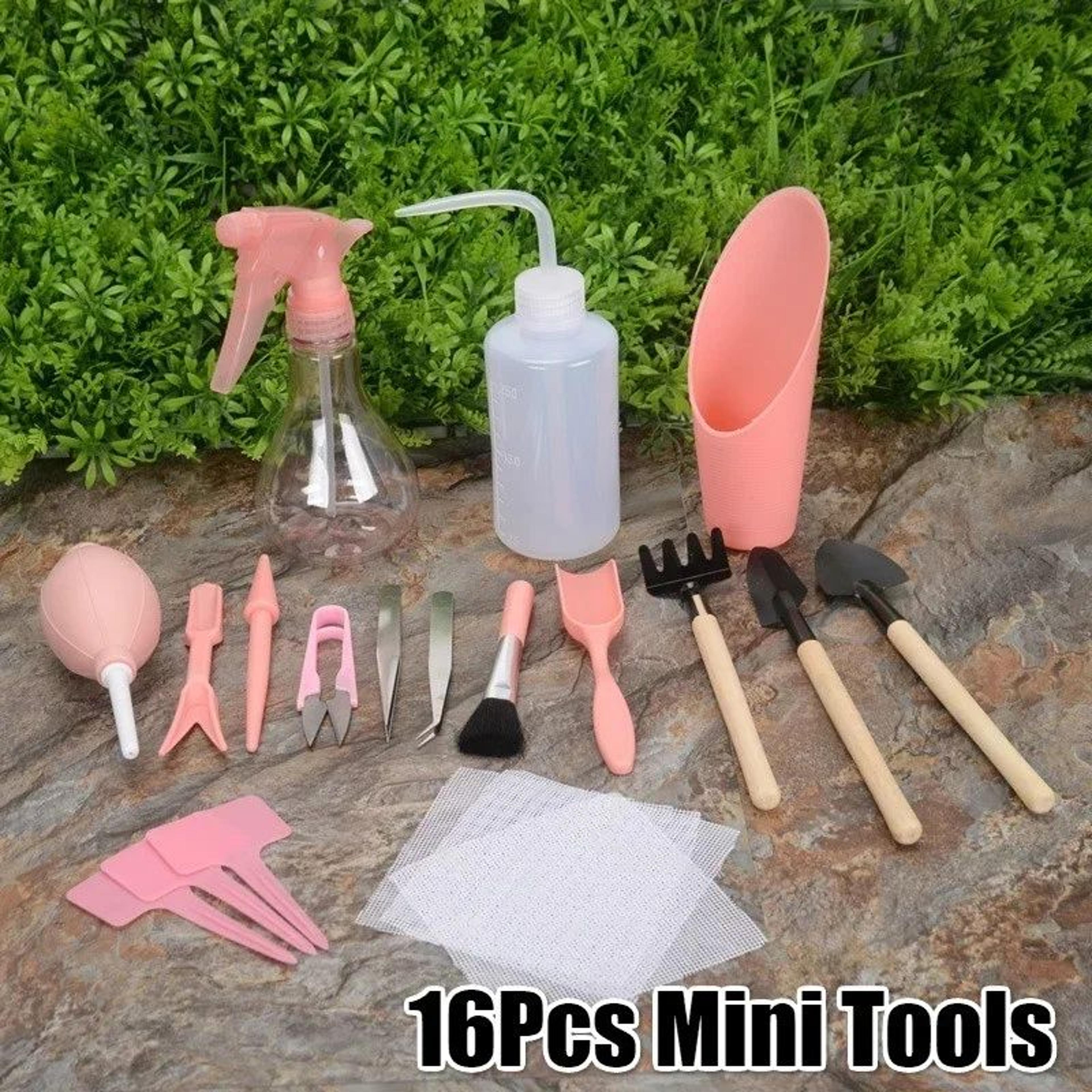 mini gardening tools set 16-piece transplanting kit for plants and fairy gardens