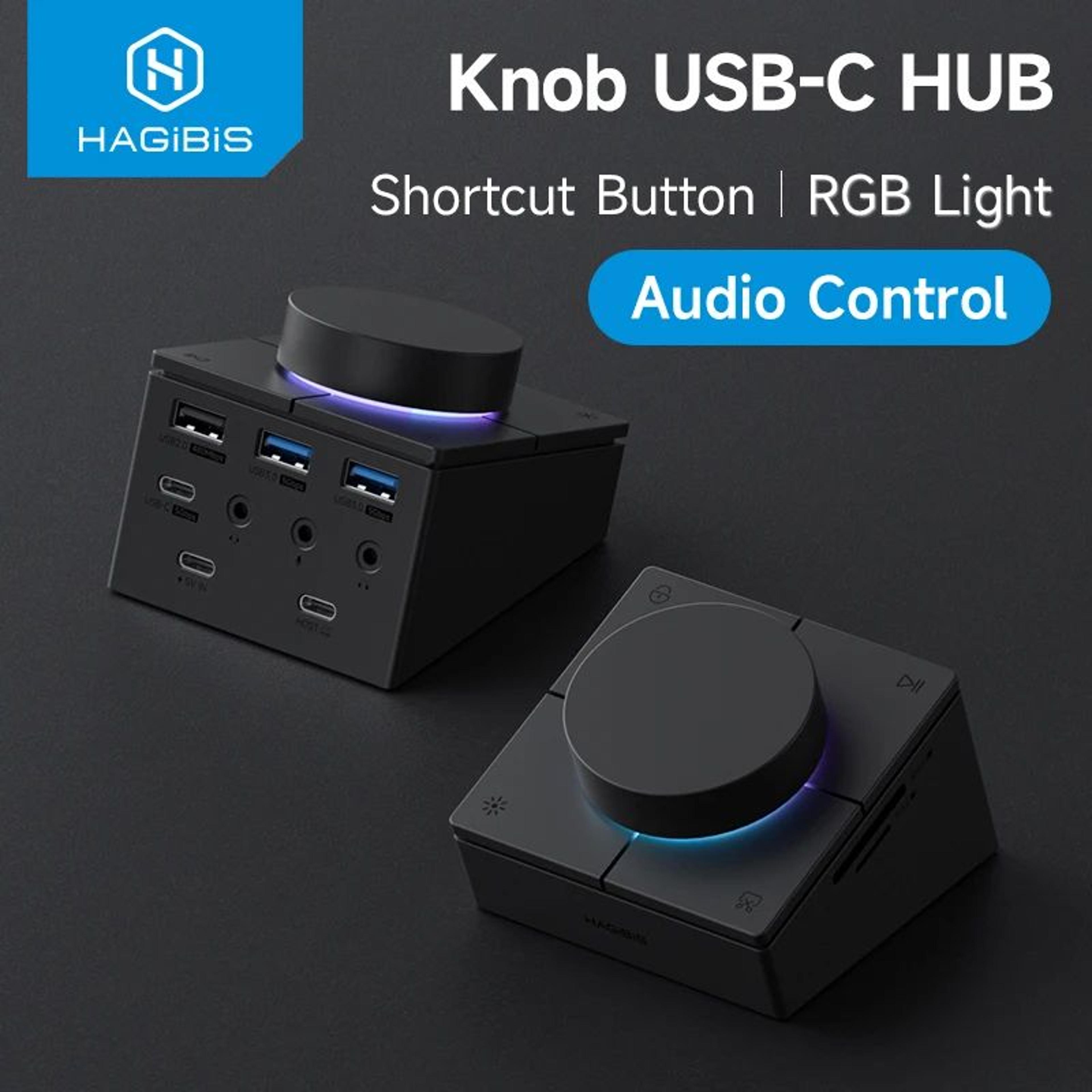 hagibis procontrol usb c hub with volume knob – 2.5g type-c docking station with shortcut buttons