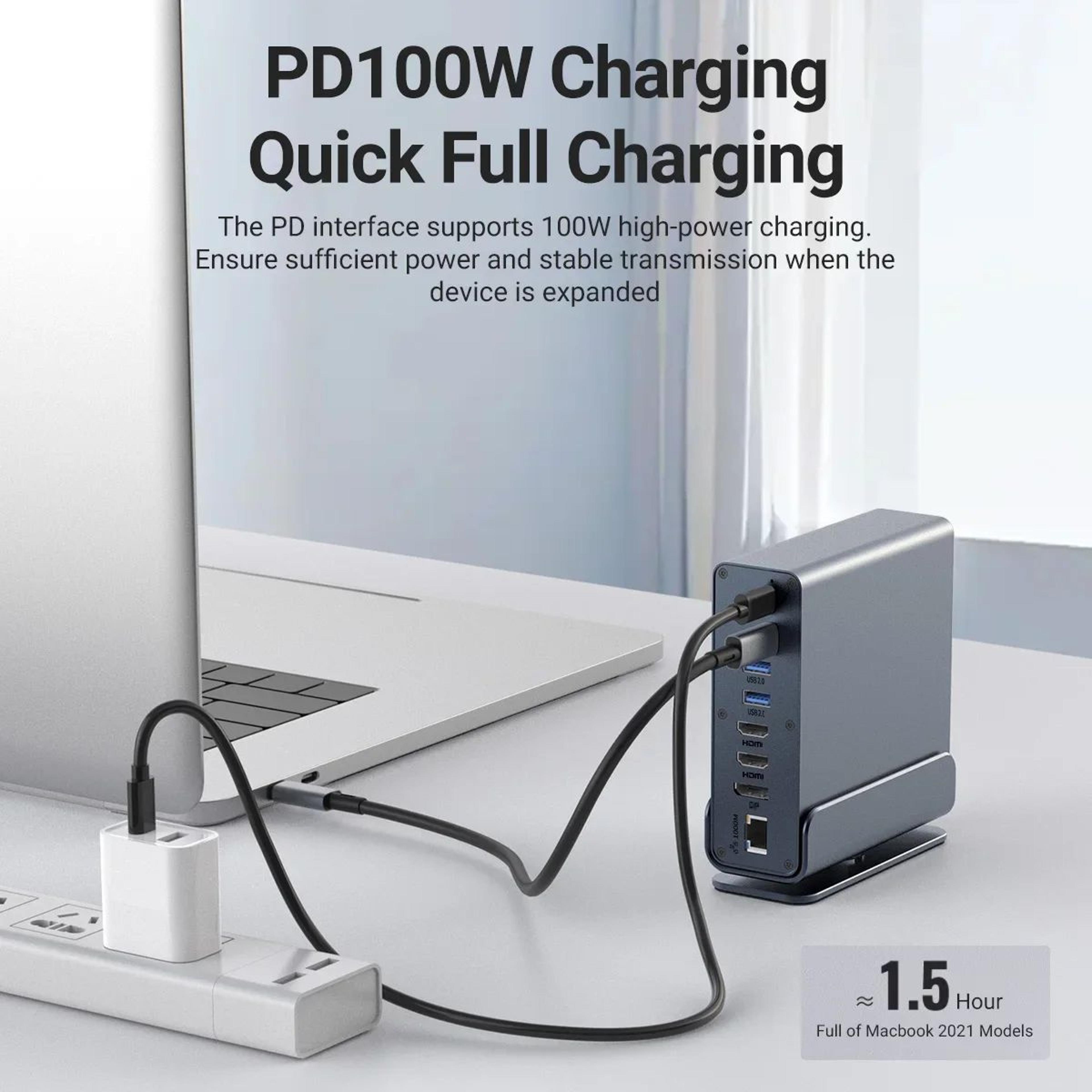 powerlink pro 15-in-1 usb c hub docking station – multi port type c adapter for macbook with hdmi, 100w pd & ethernet