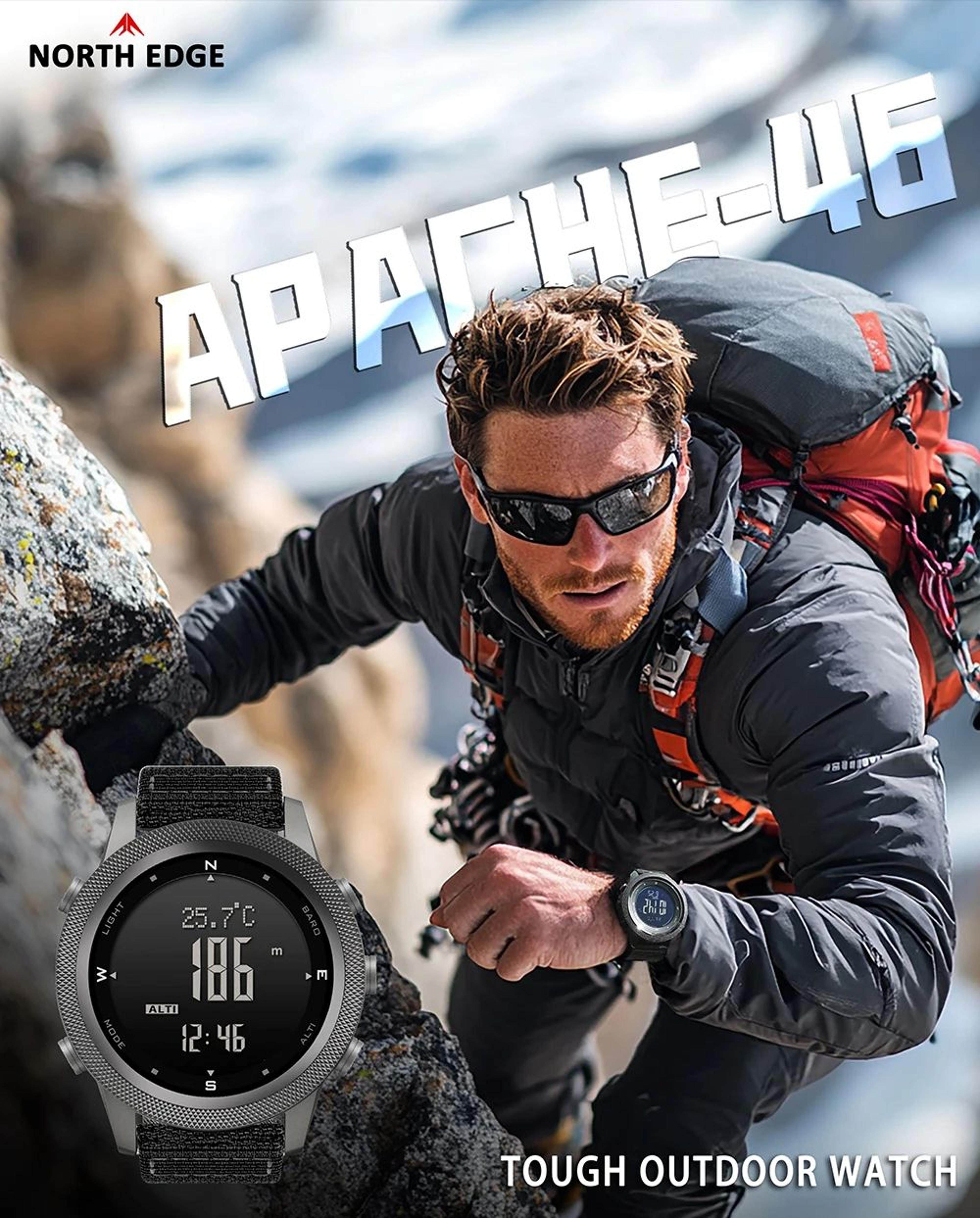 north edge apache-46 outdoor sports watch with altimeter, barometer & compass