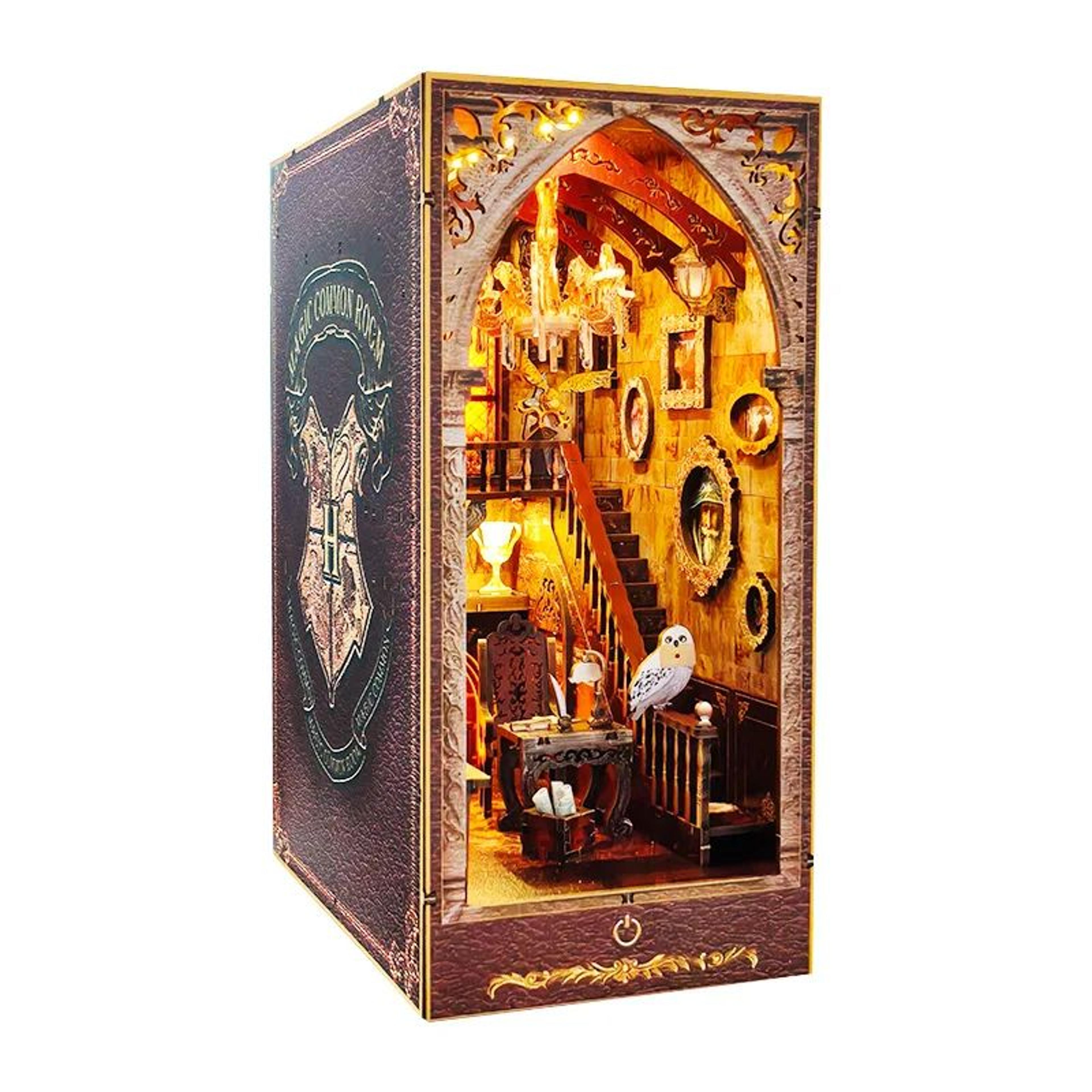 diy magic academy book nook kit – wooden miniature bookshelf insert & decorative bookend