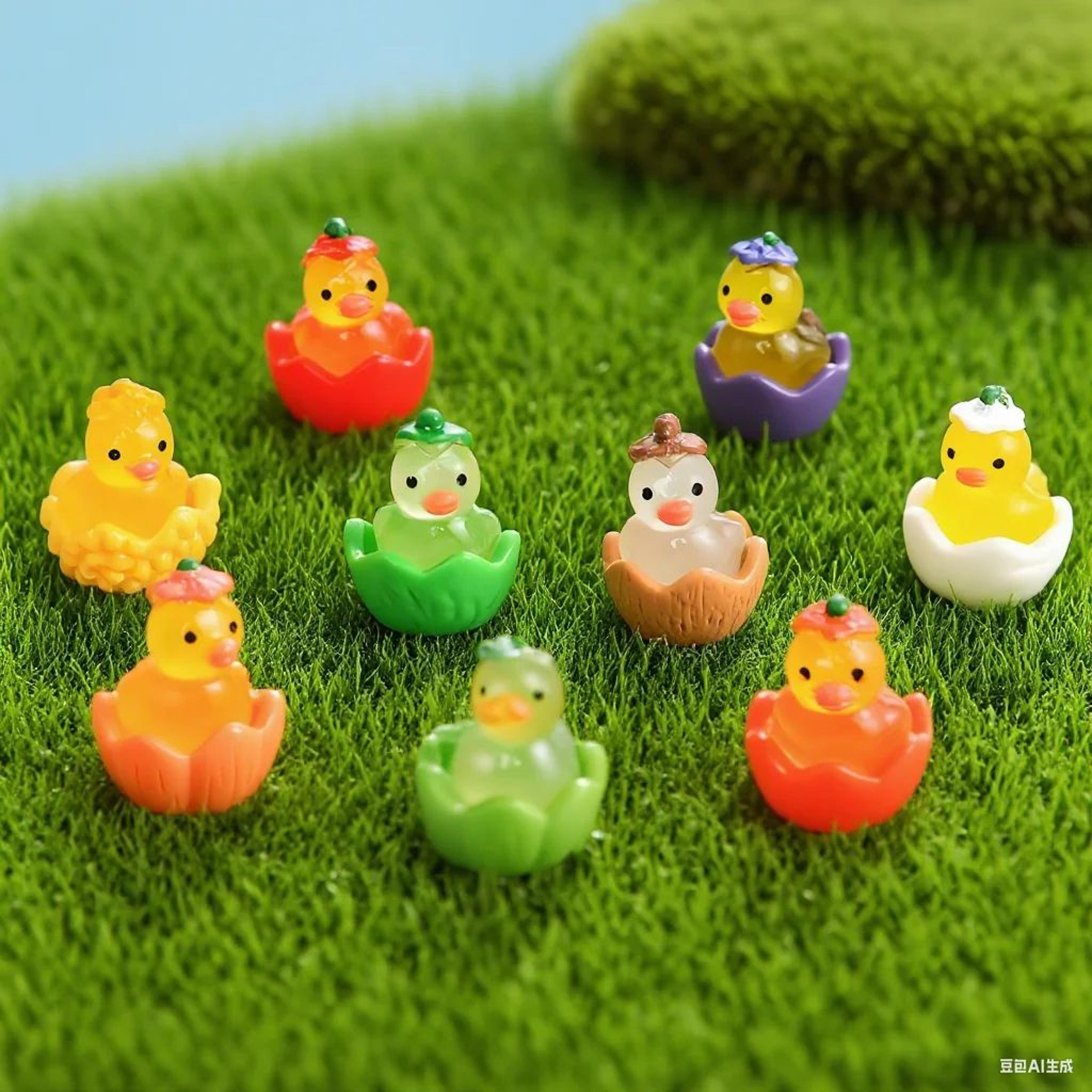 glow-in-the-dark mini duck garden decor – luminous resin animal figurines for fairy gardens & potted plants