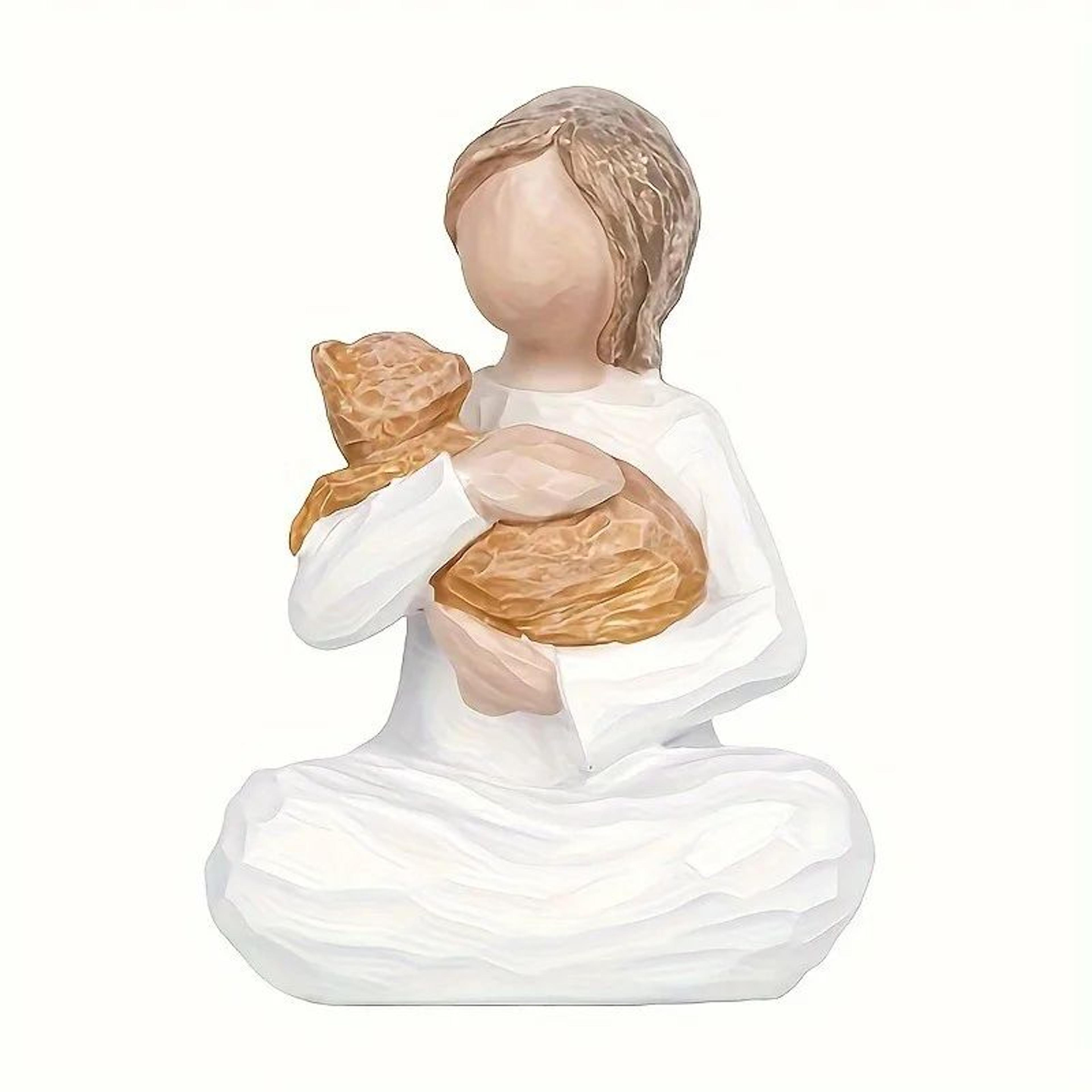 angel cat memorial statue – resin pet remembrance home decor