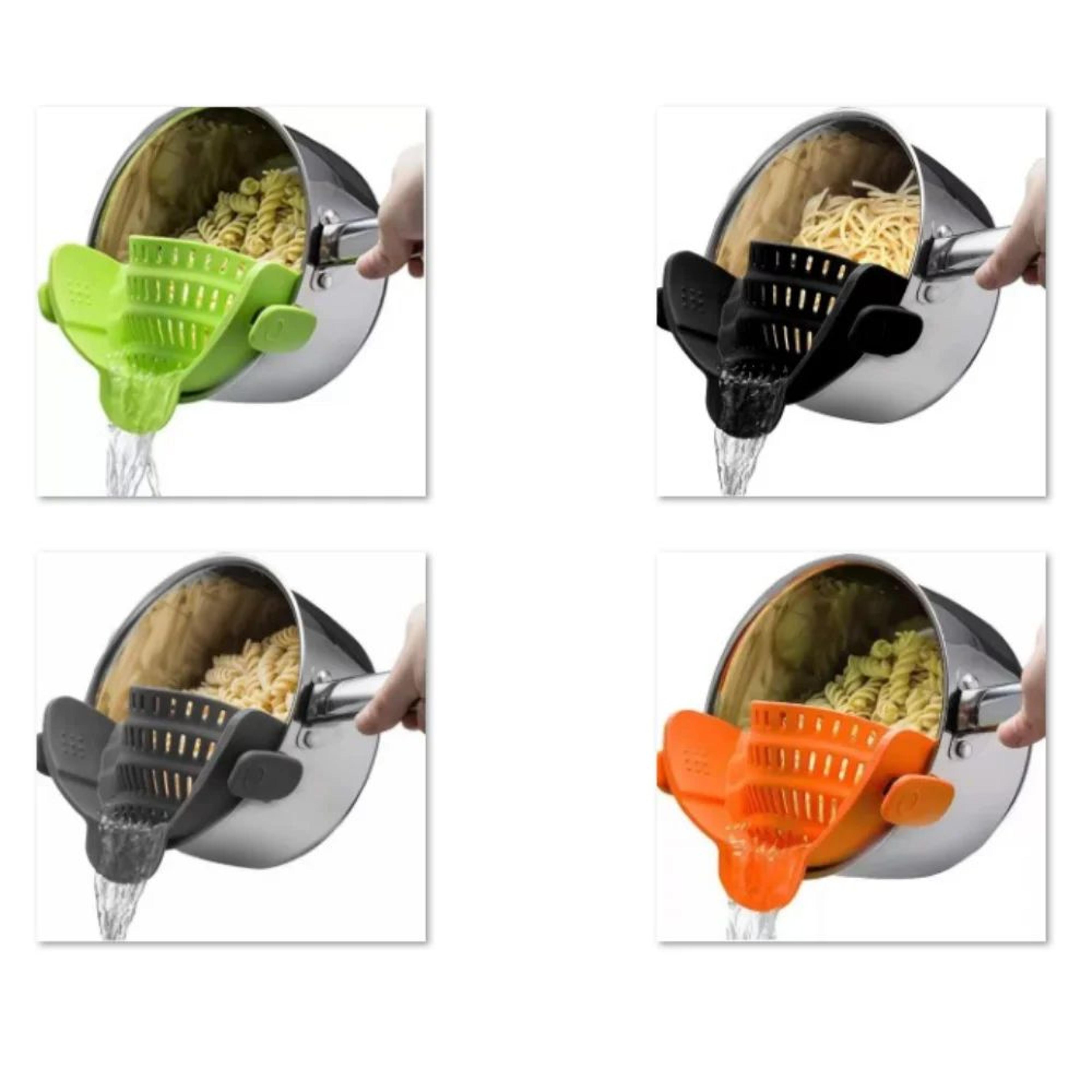 silicone clip-on pasta strainer – foldable clamp pot filter for noodles & vegetables