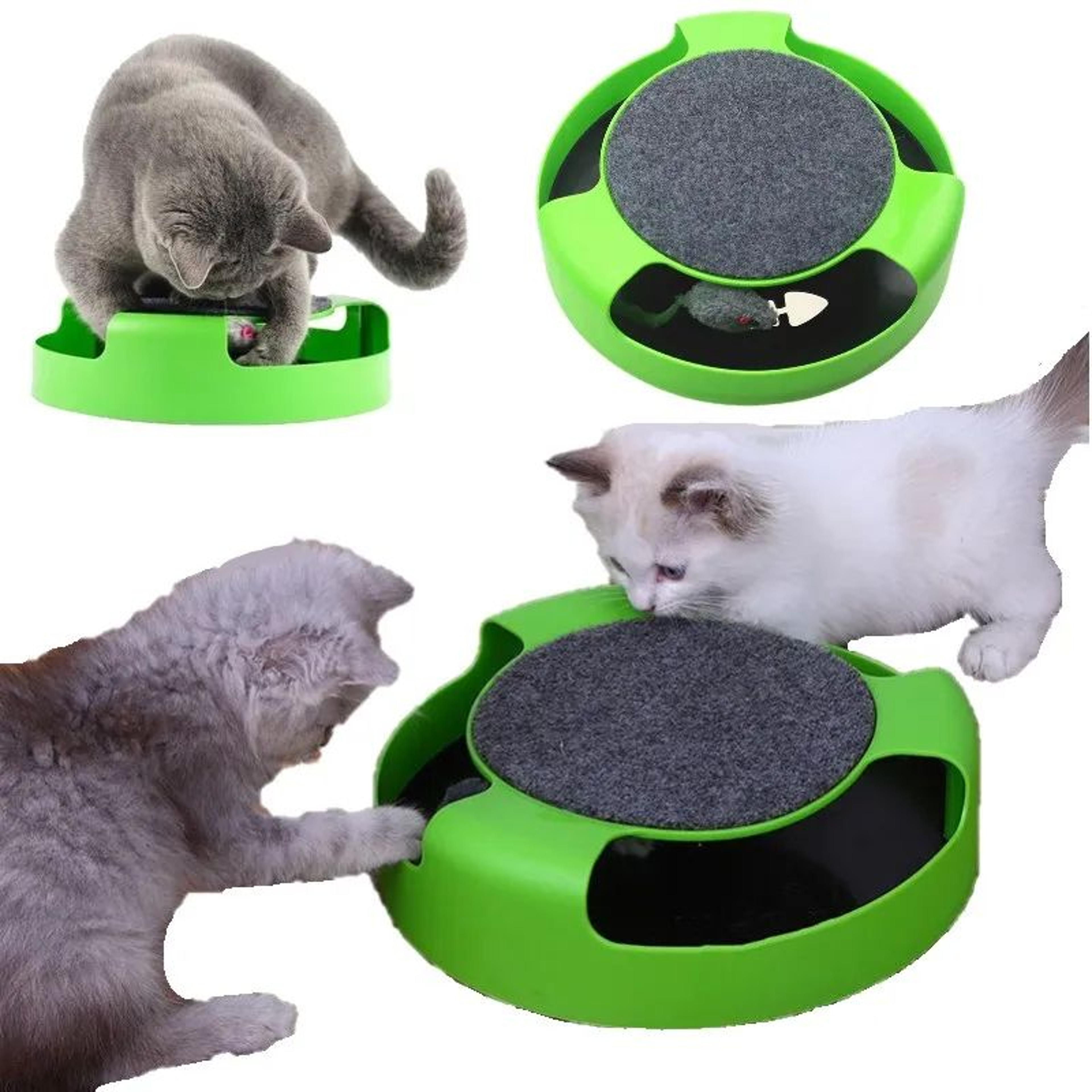interactive cat turntable roller toy with scratcher and track ball