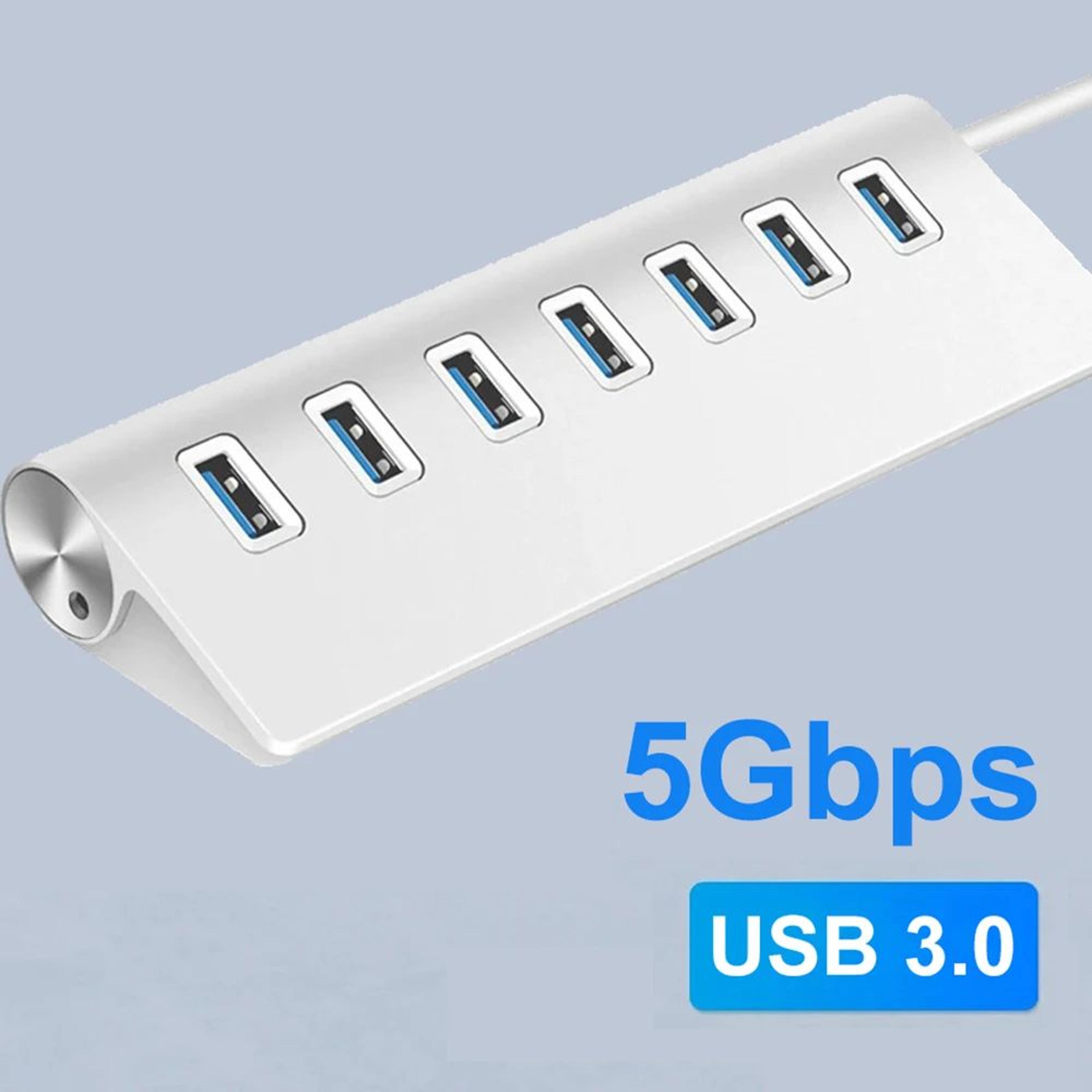 7-port aluminum usb 3.0 hub – high-speed 5gbps multi-port splitter for laptop and pc