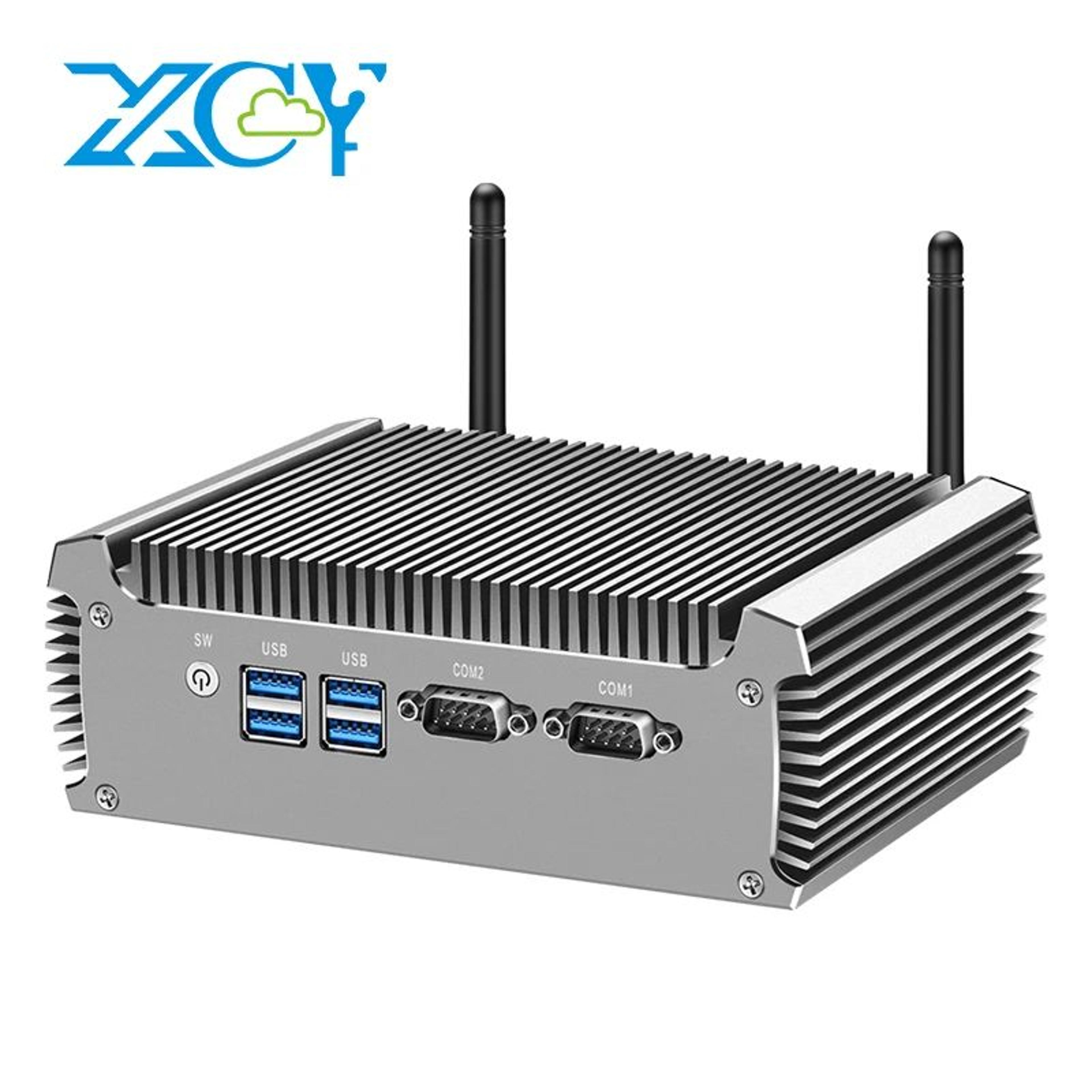 xcy fanless industrial mini pc with intel i7, dual lan & rs232