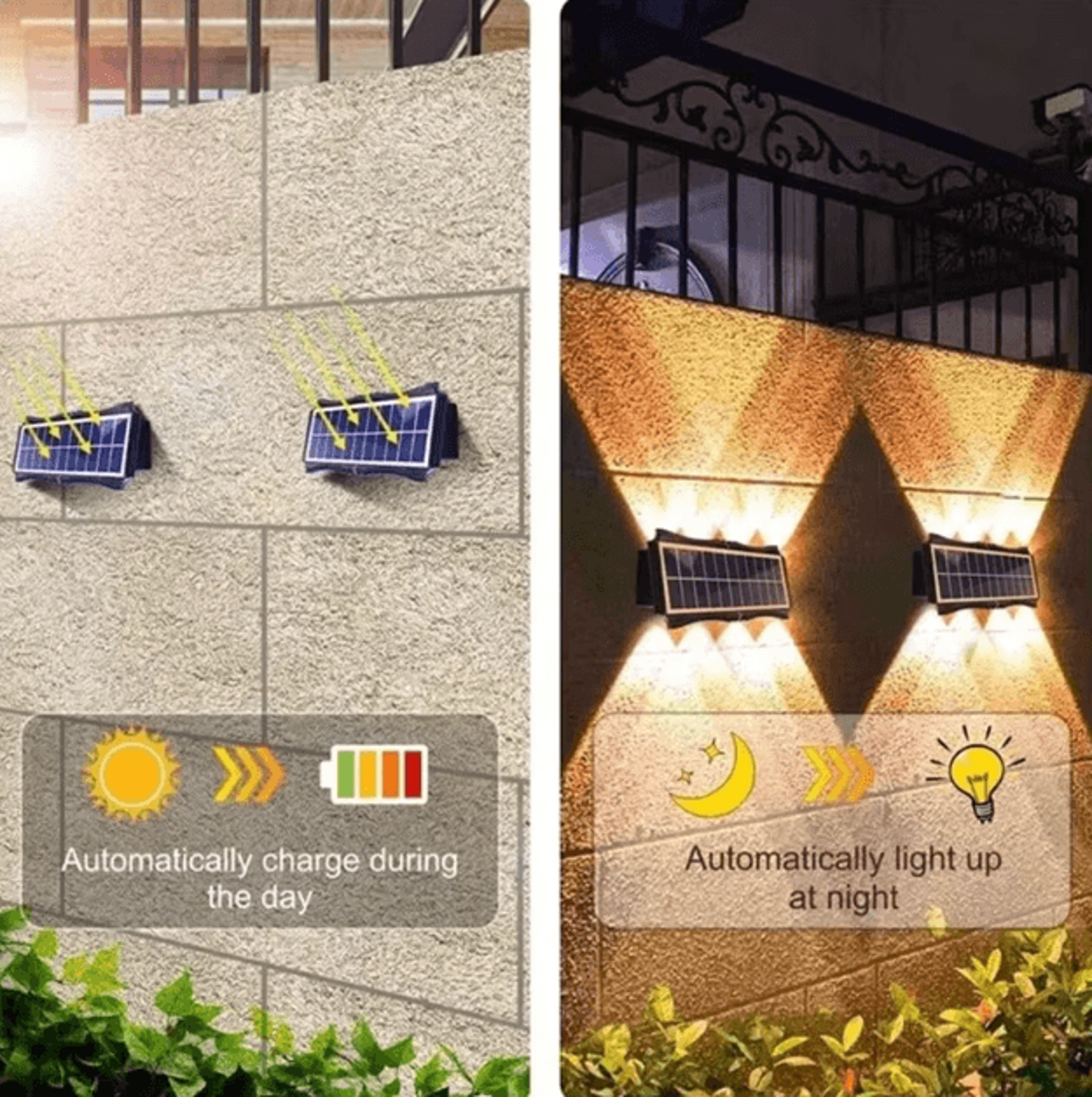 solar powered up & down led wall spotlight – waterproof garden & balcony outdoor light