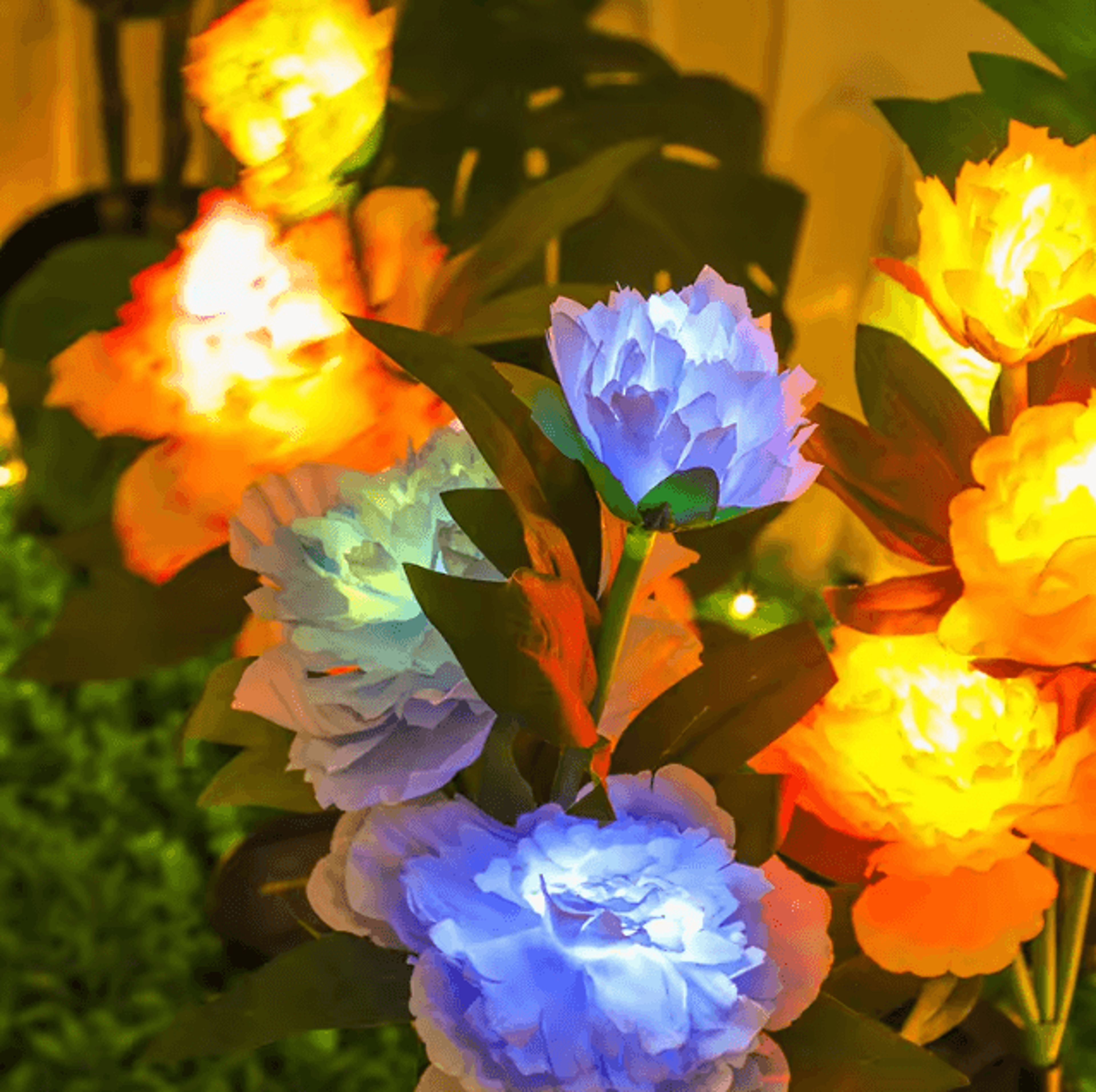 solar peony flower garden lights – 3-head pink waterproof led outdoor pathway decor