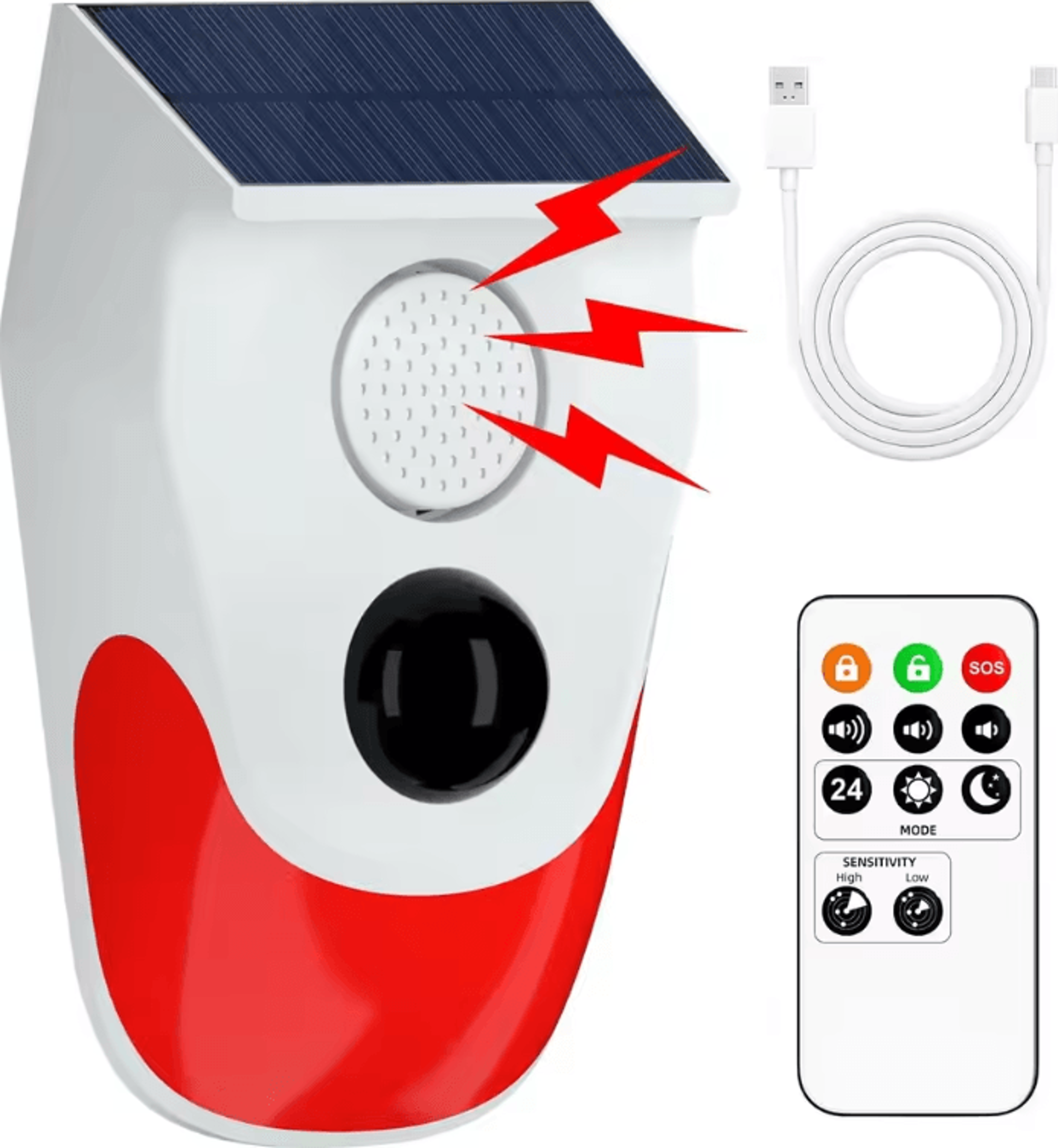 solar motion sensor outdoor alarm – 129db security siren with strobe light ip67 waterproof