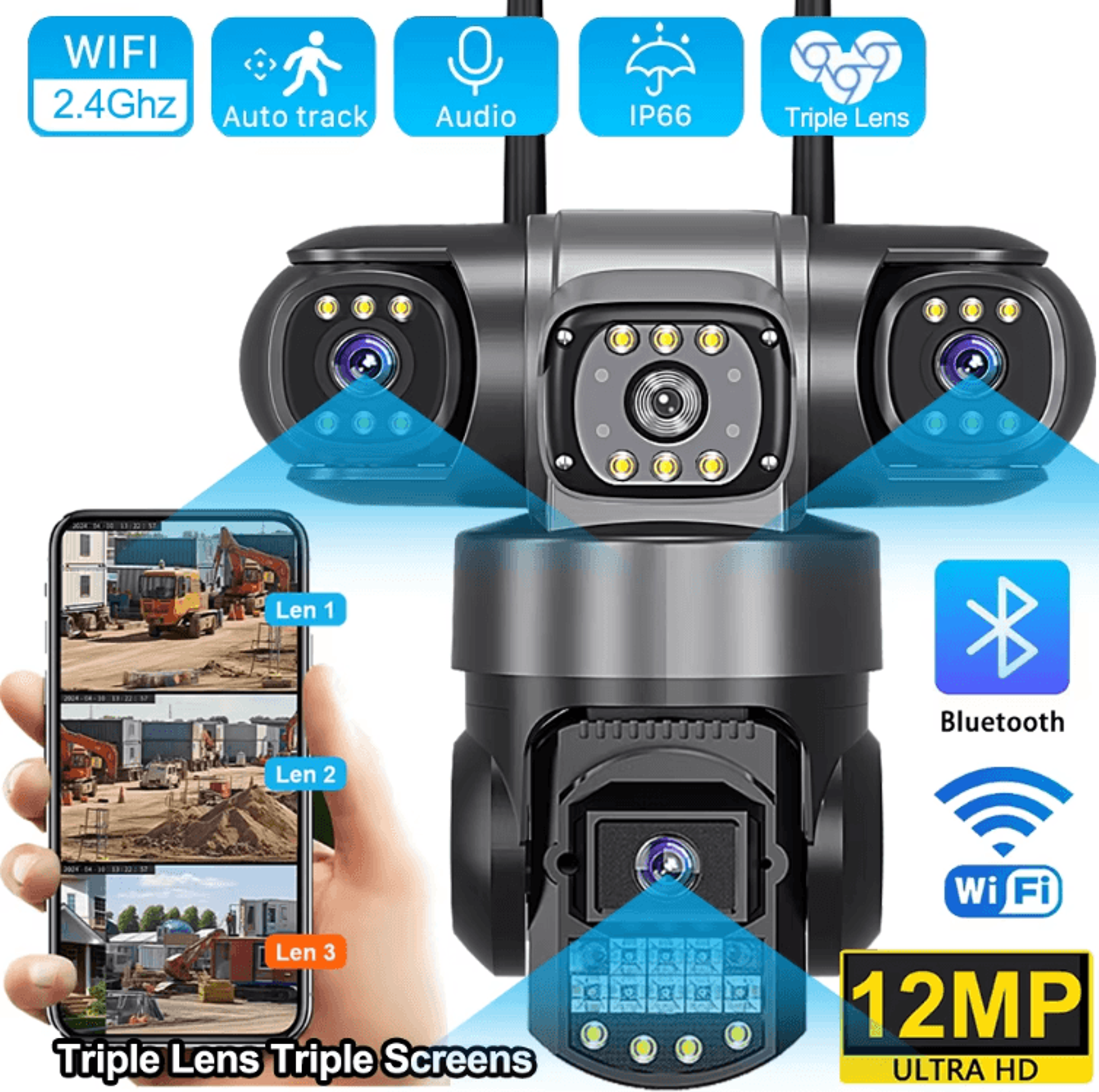 v380 pro 12mp 6k triple-lens wifi security camera – outdoor ptz ai tracking cctv with night vision