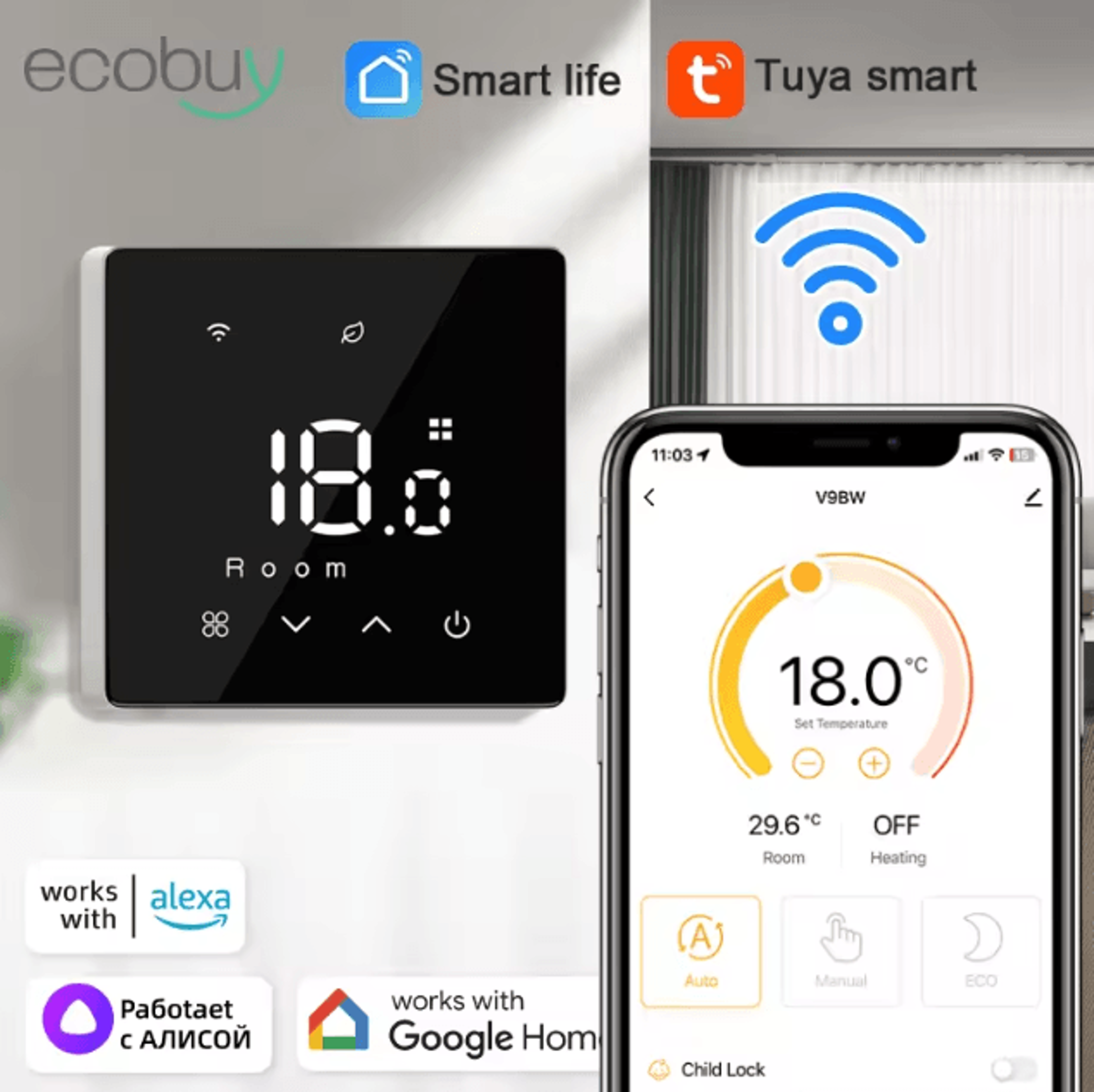 tuya smart wifi boiler thermostat – battery-powered wall temperature controller with alexa & google home