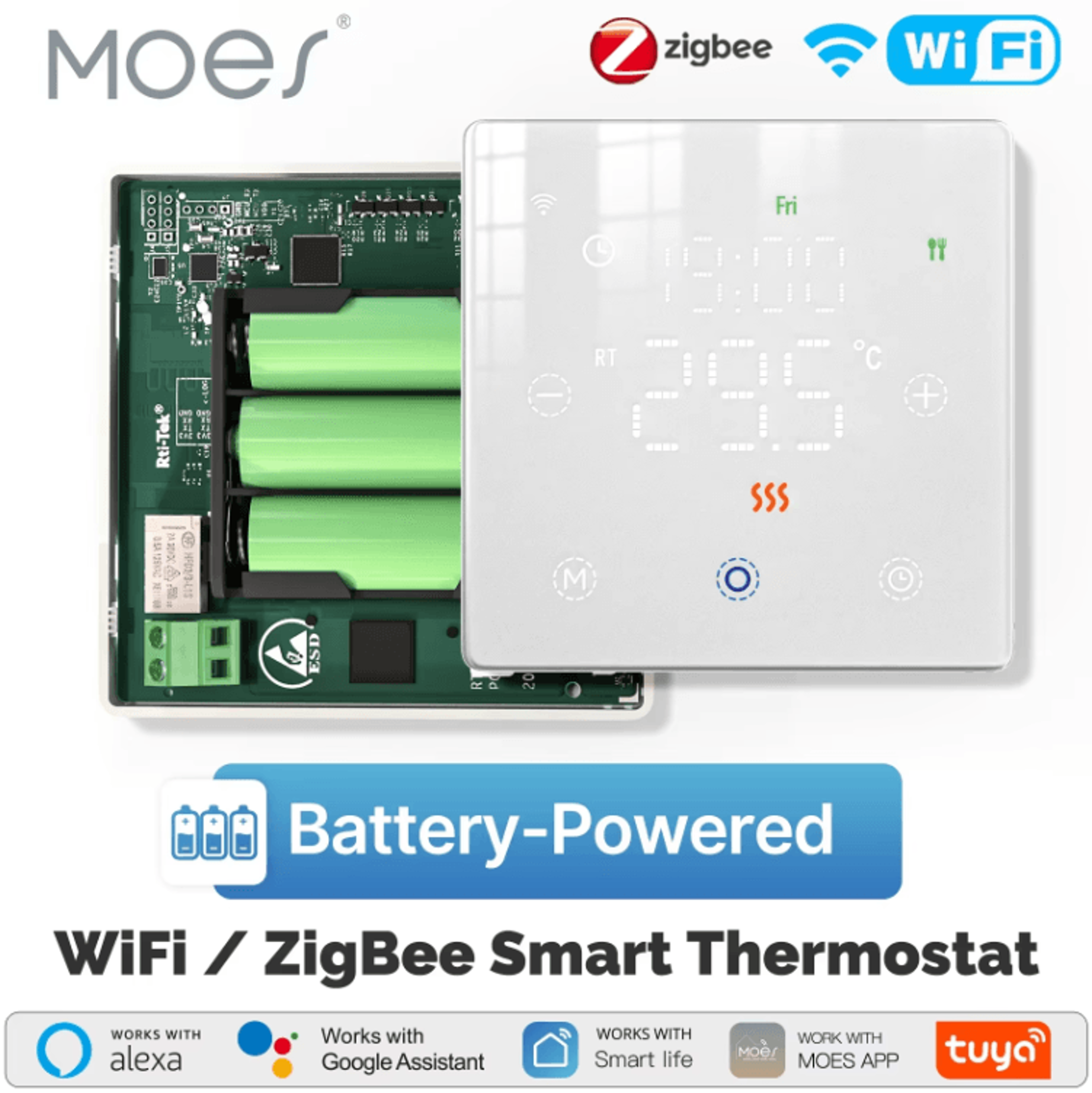moes tuya wifi / zigbee smart thermostat – battery-powered gas boiler temperature controller with alexa & google home