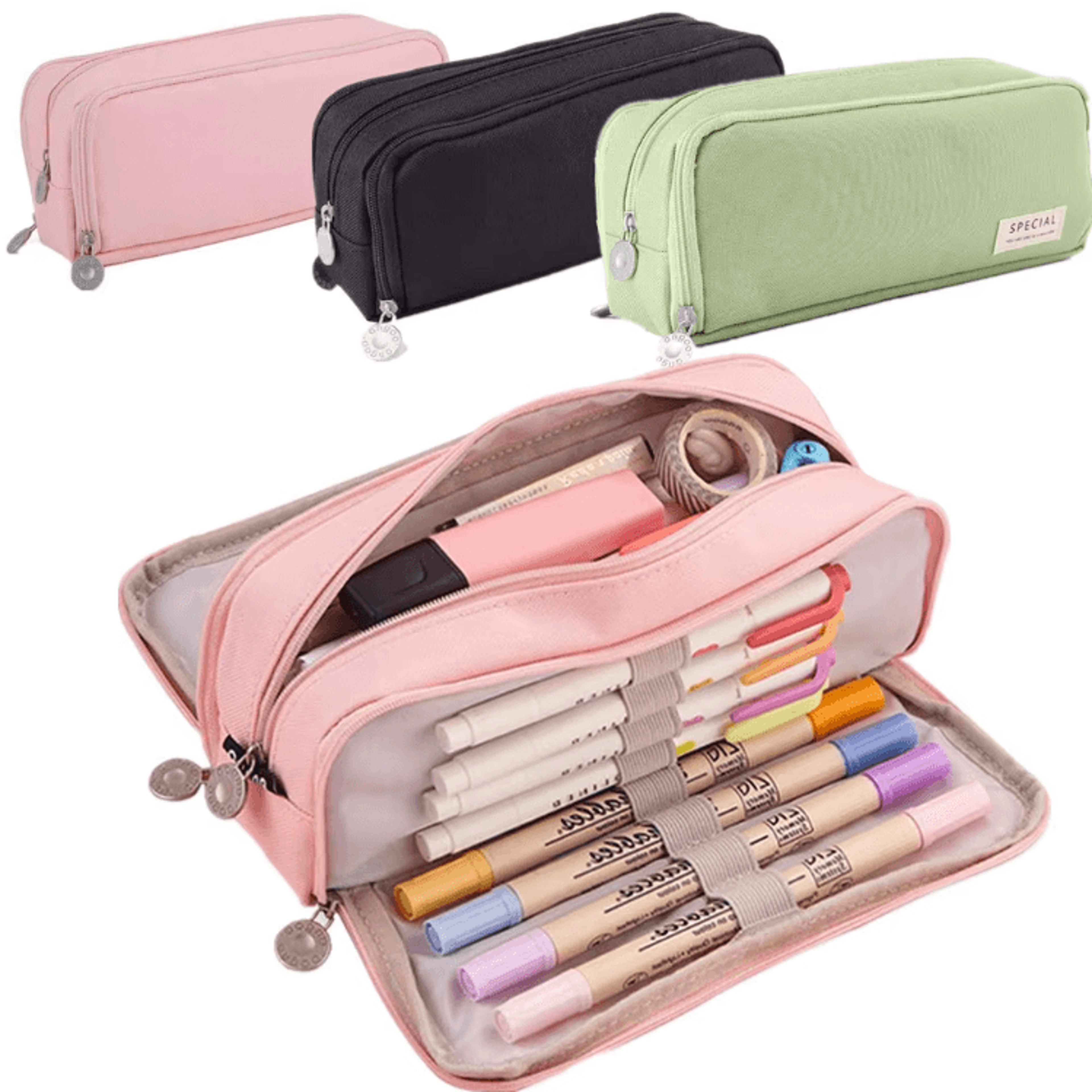 tristore large capacity pencil case organizer with 3 compartments