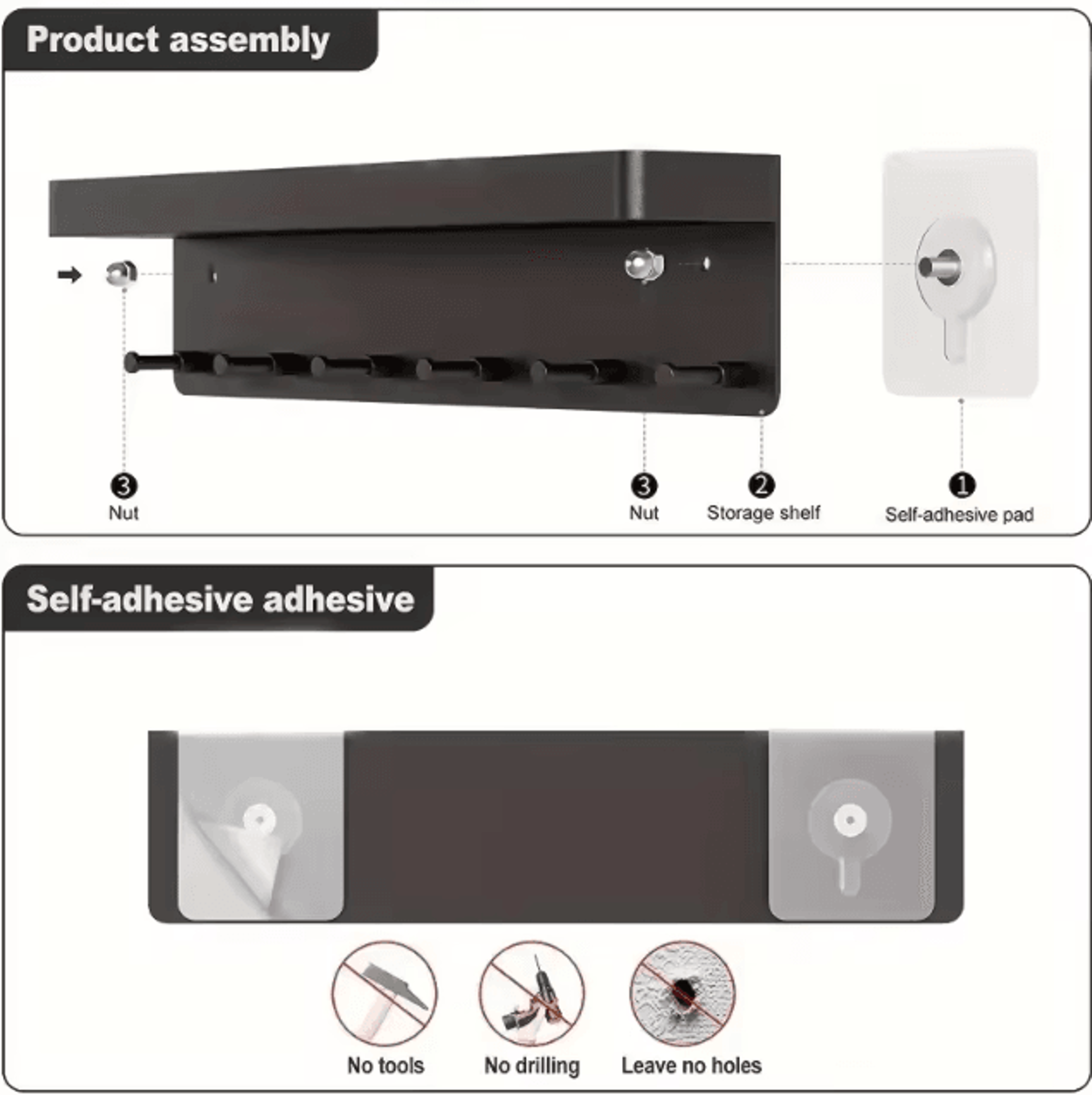 homeease wall mounted key holder with shelf and 6 hooks organizer