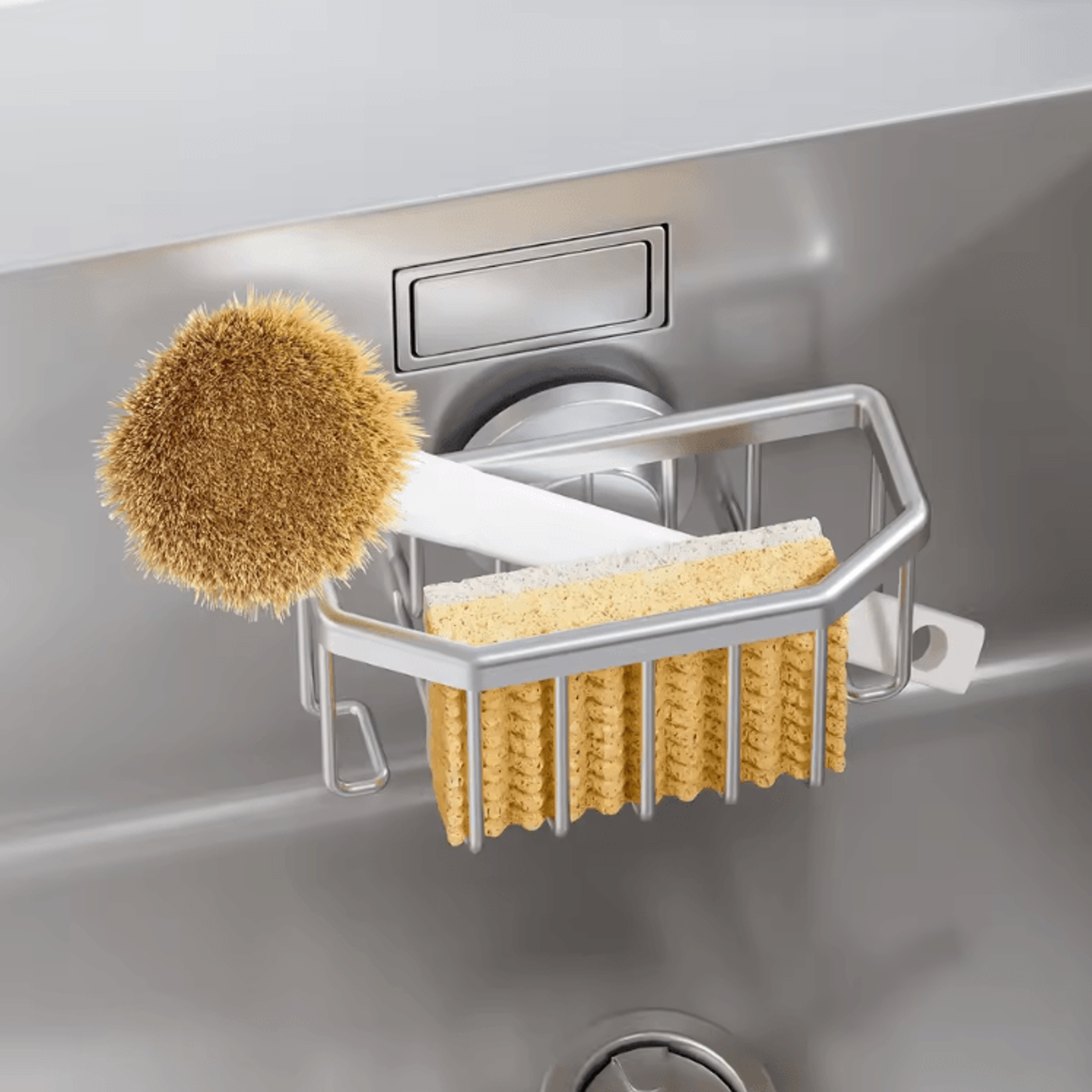 cleansink aluminum suction cup sponge holder for kitchen sink organizer