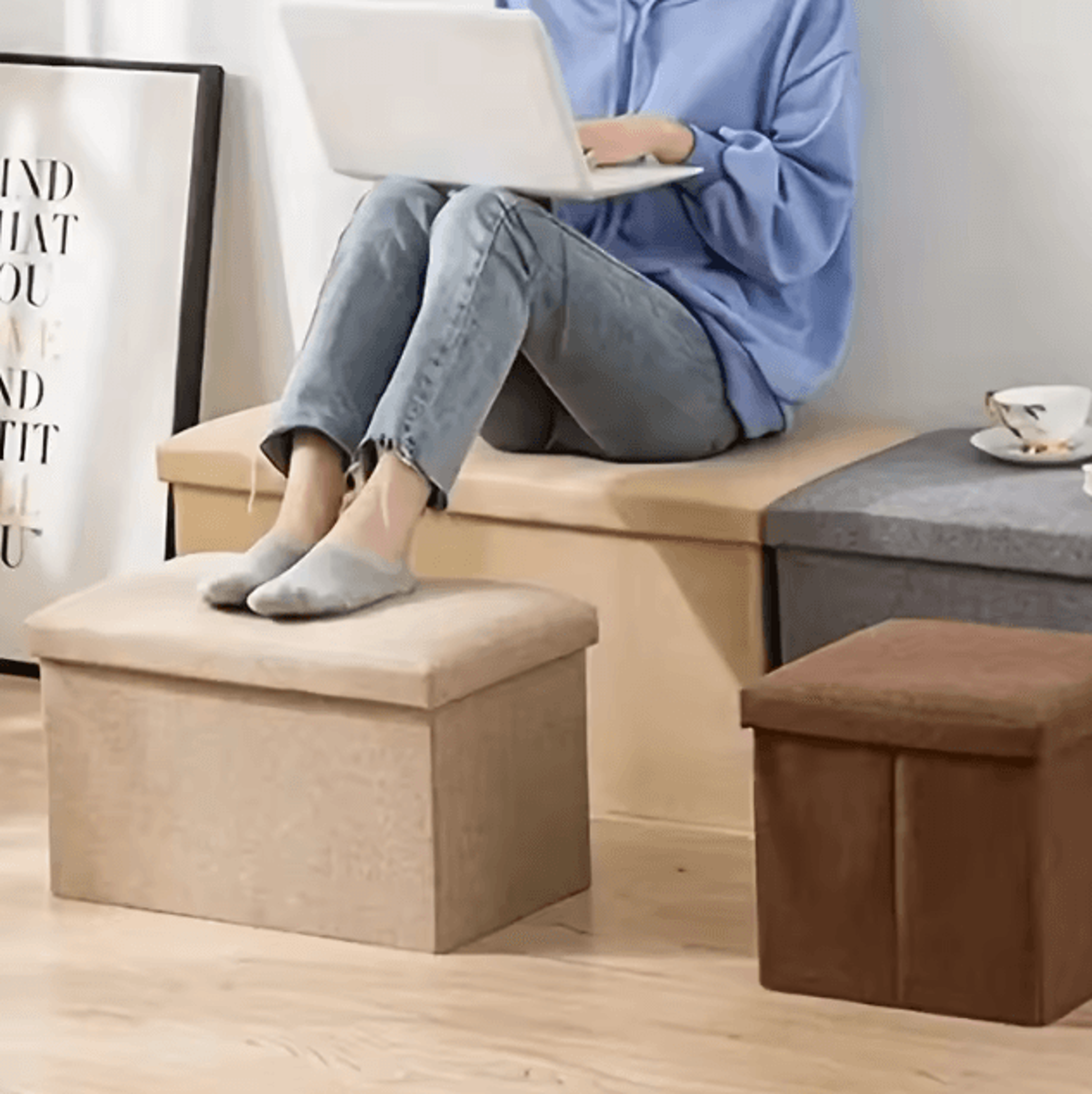 flexiseat foldable storage ottoman stool box fabric multipurpose organizer