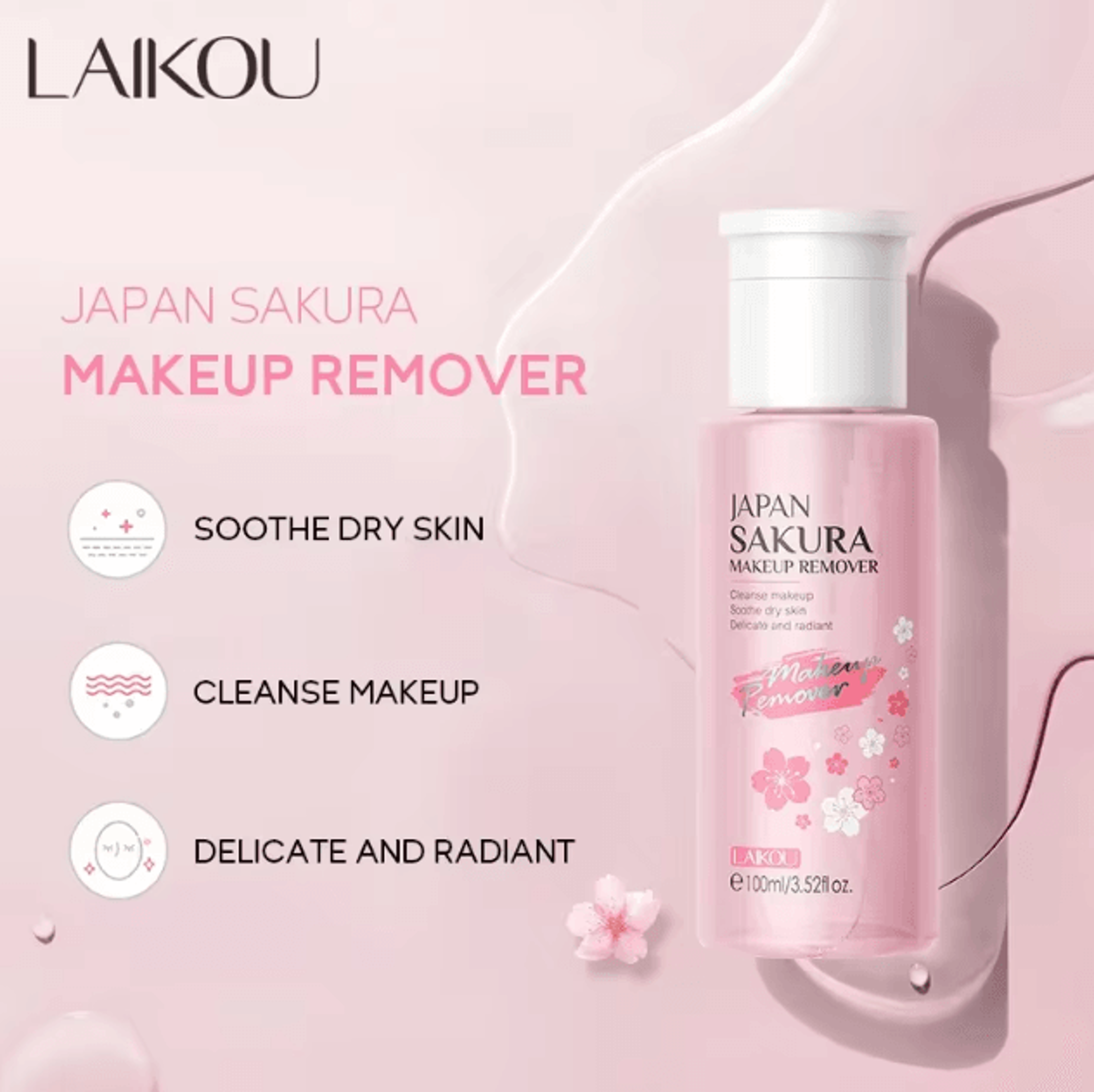 sakuraglow gentle makeup remover water cherry blossom hydrating cleanser 100ml