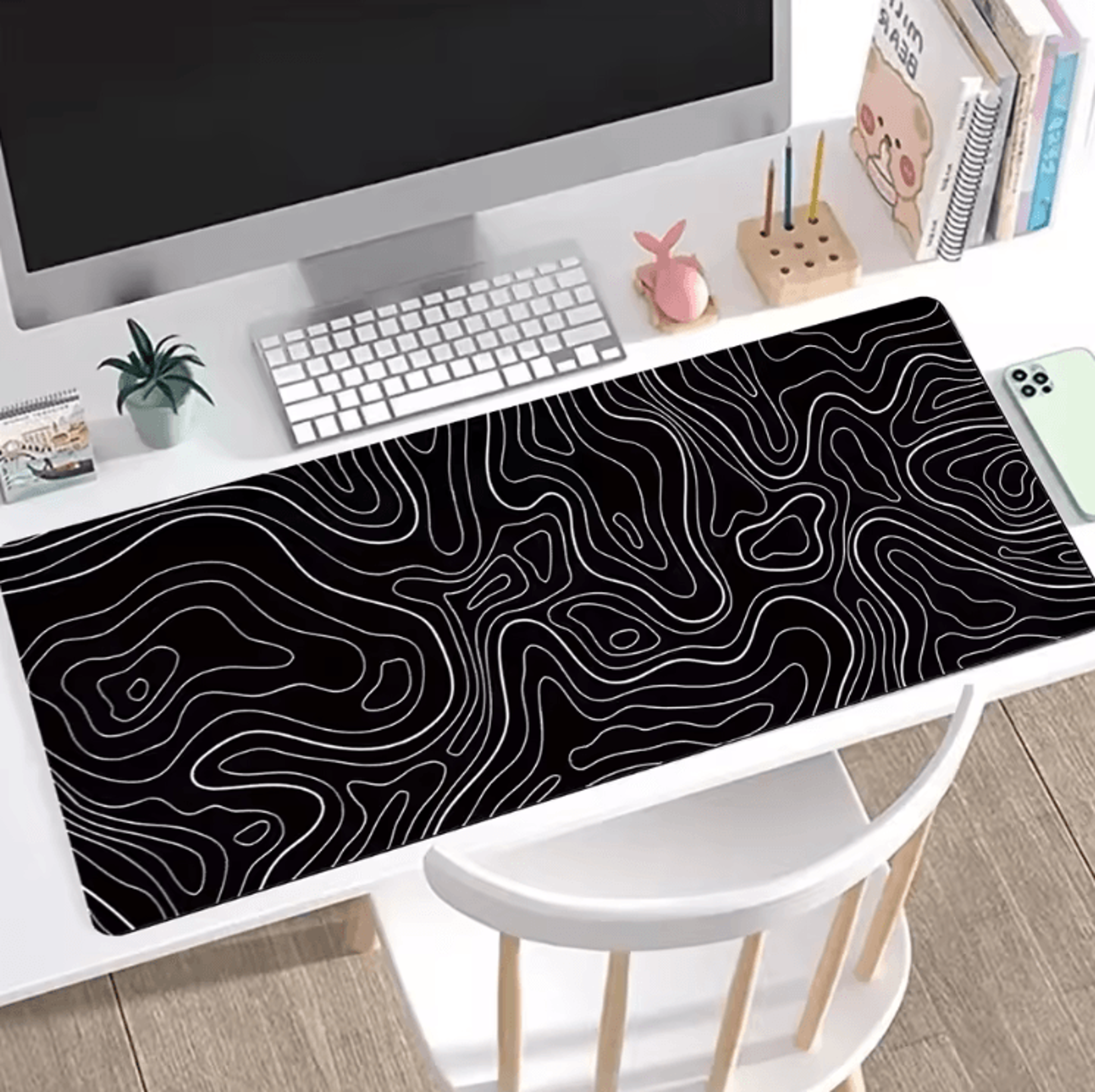 xl topographic gaming mouse pad 31.5 x 11.8 anti-slip extended desk mat for keyboard & mouse