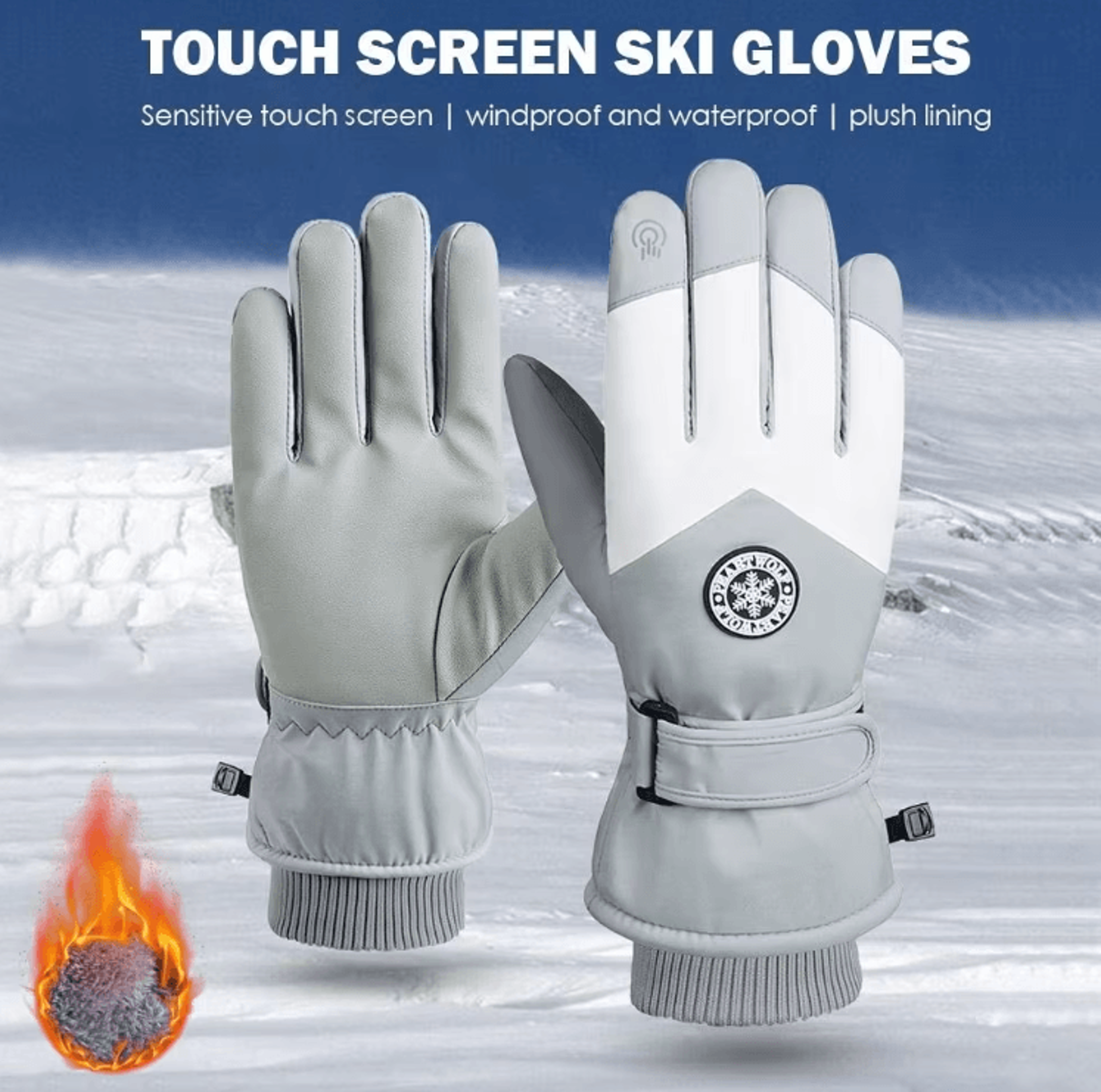 waterproof touchscreen ski gloves with pu leather grip thermal winter snow gloves for outdoor sports