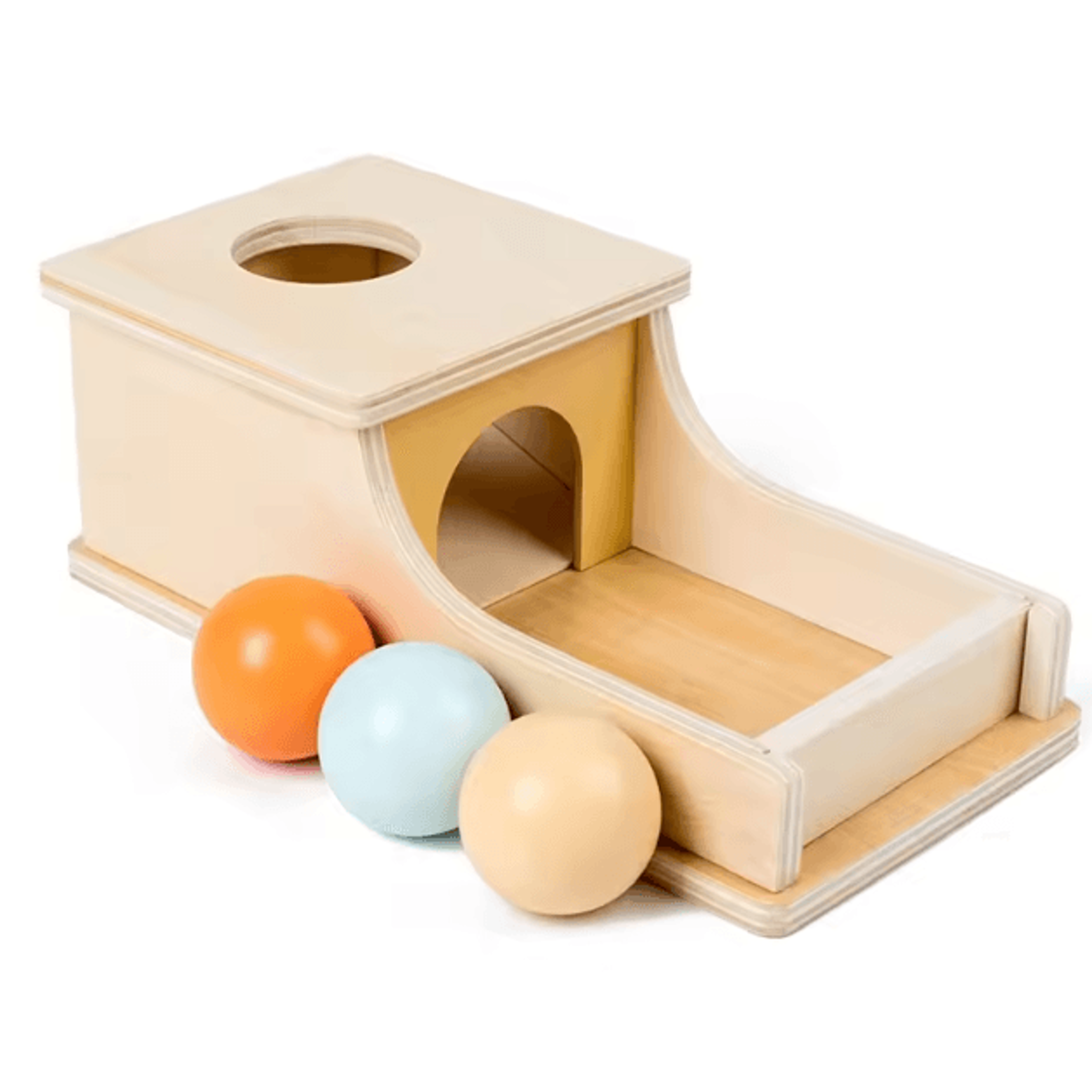 montessori wooden ball drop box educational toy object permanence learning game for toddlers