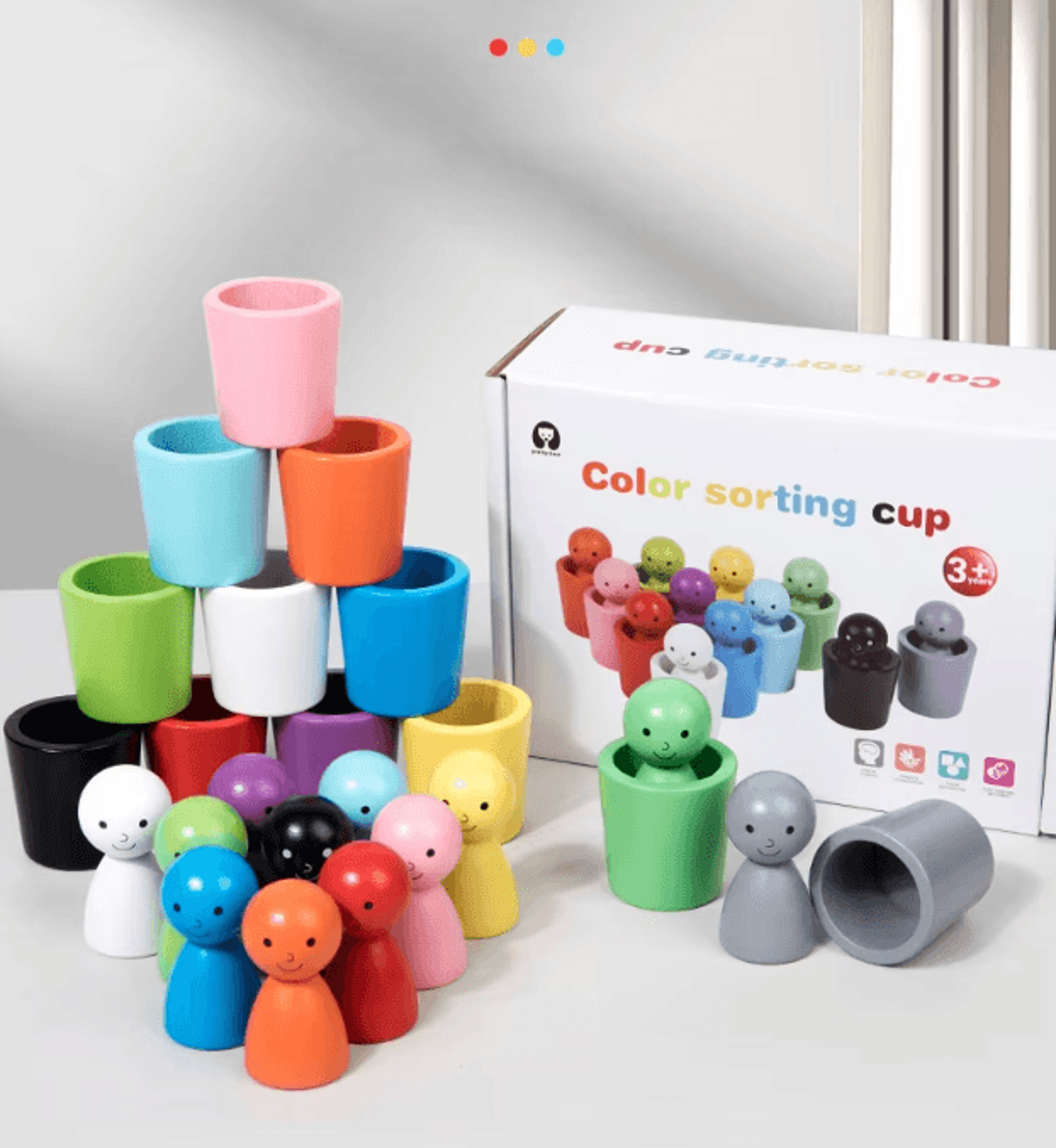 montessori wooden color sorting cups toy – kids matching & cognitive learning game