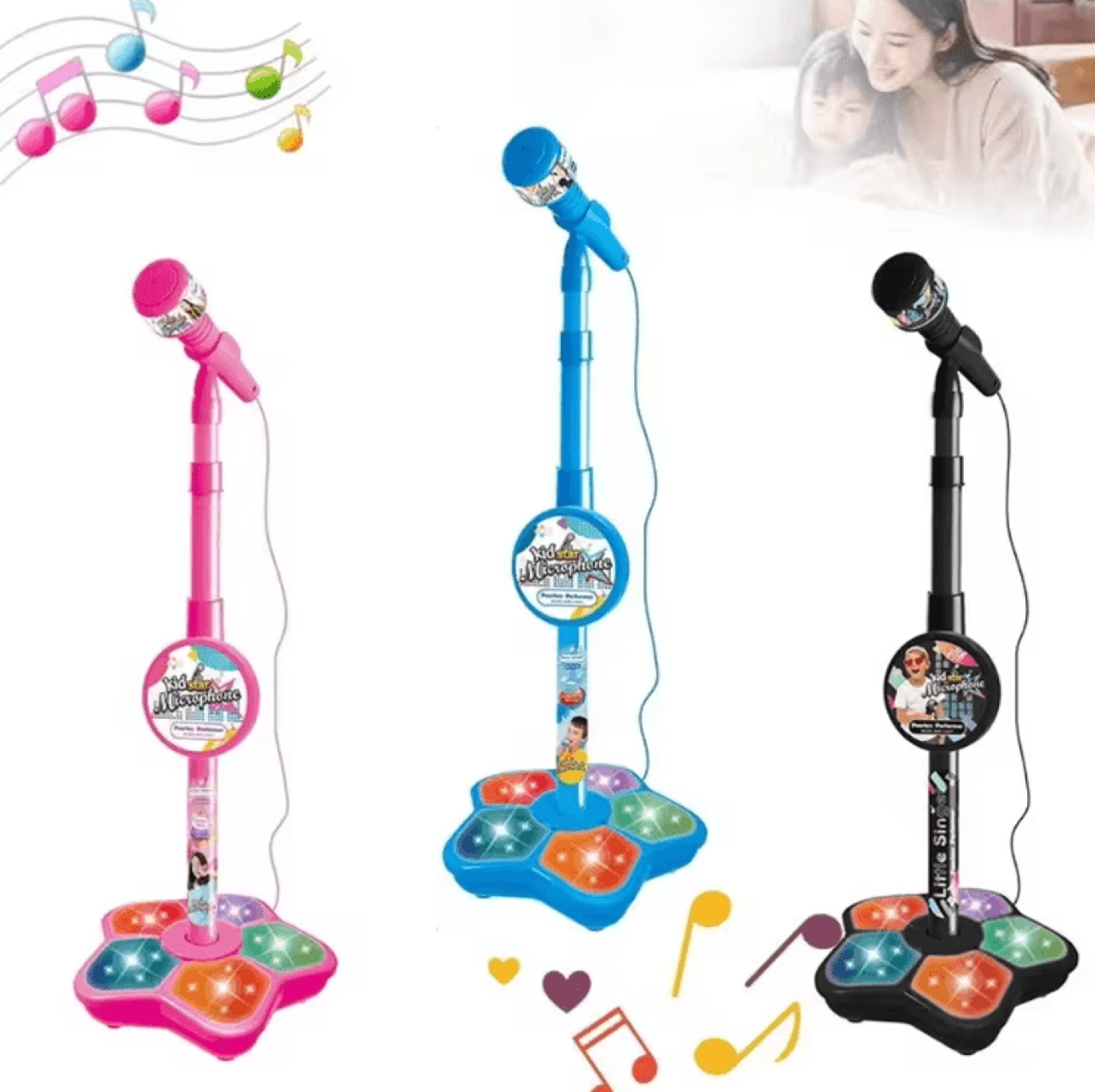 kids karaoke microphone with stand – interactive singing toy with lights & music