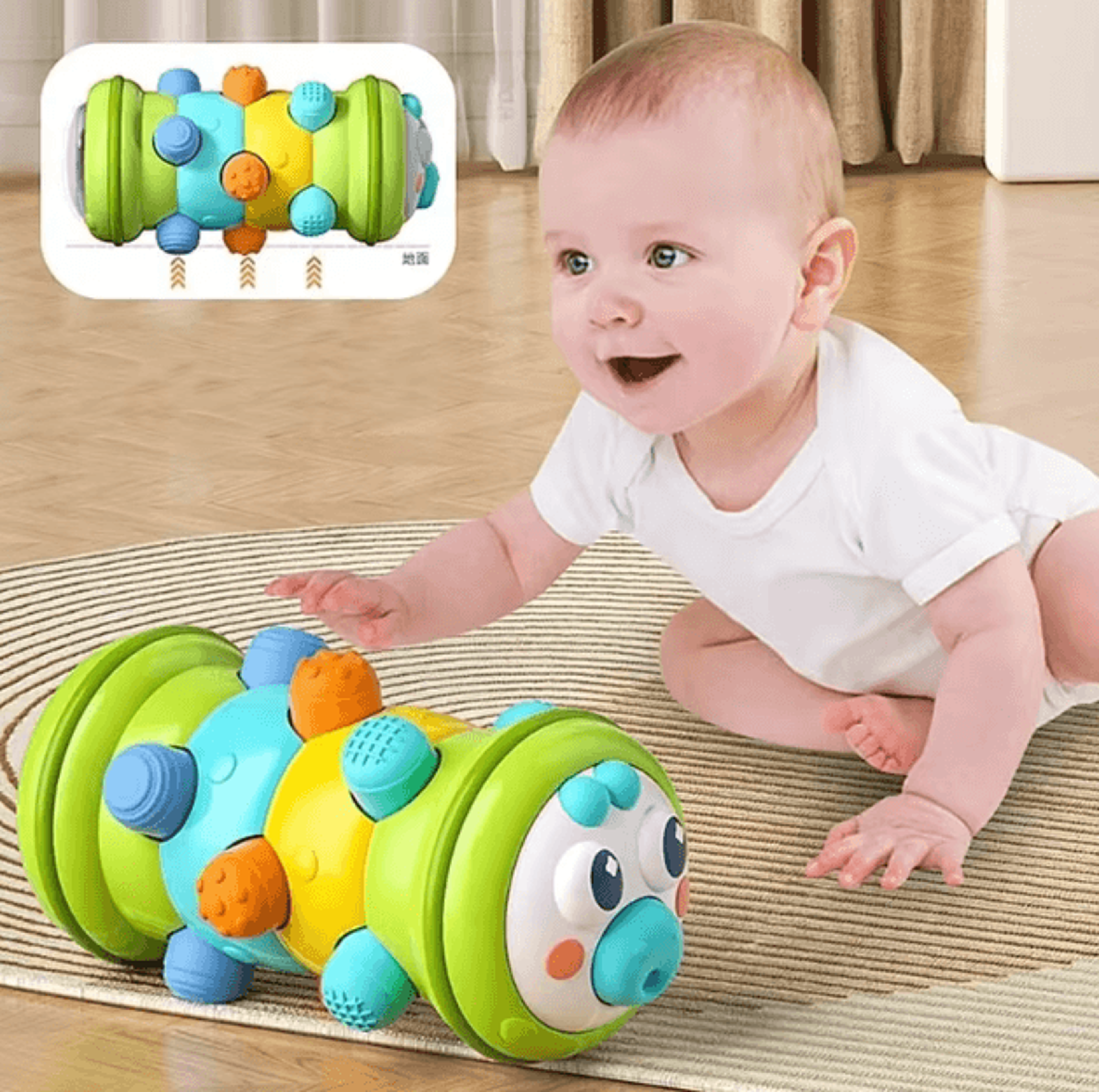 baby crawling roller toy – montessori tummy time sensory activity for infants 0–12 months