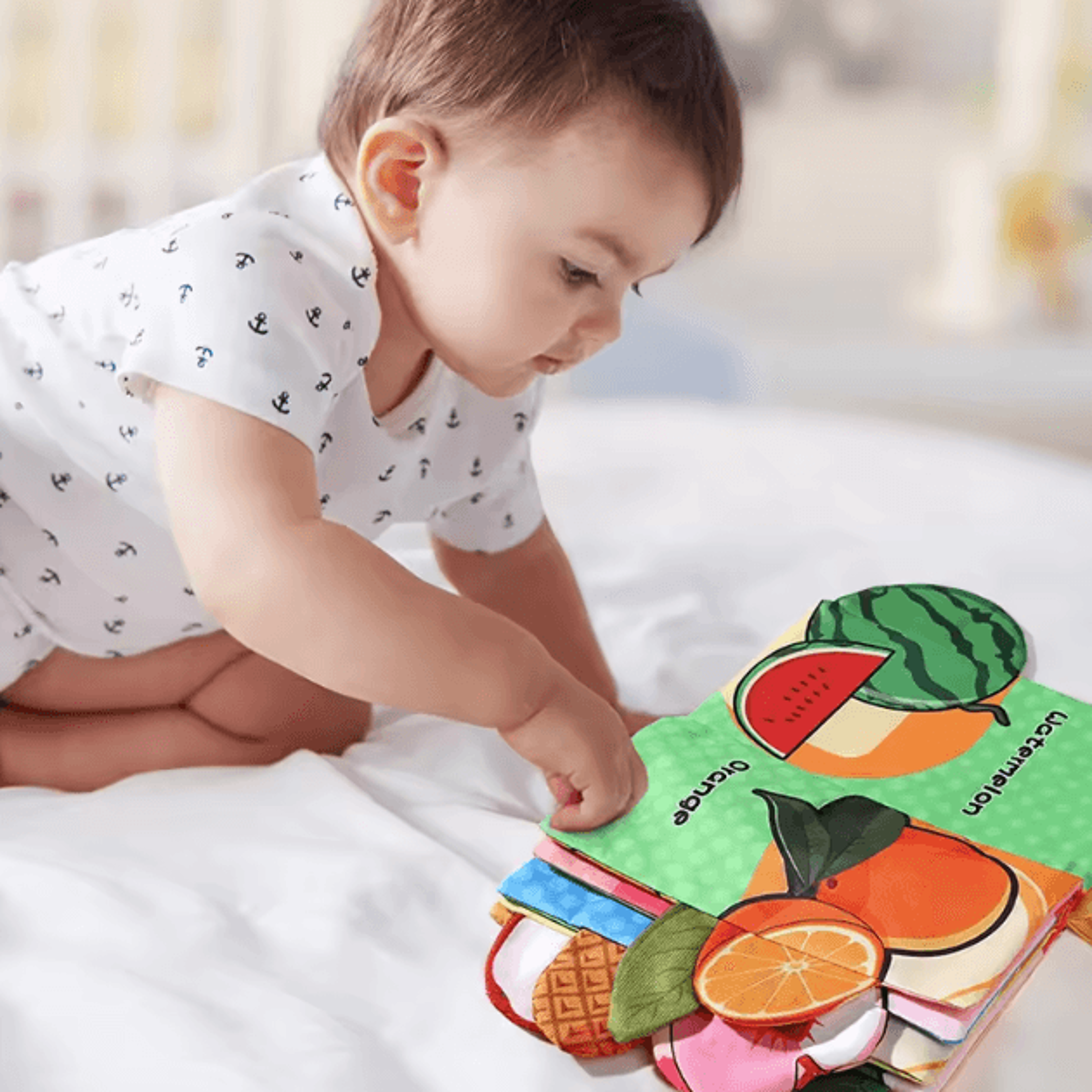 make your babys first learning experience soft, safe, and full of discovery with this delightful baby cloth book. desig