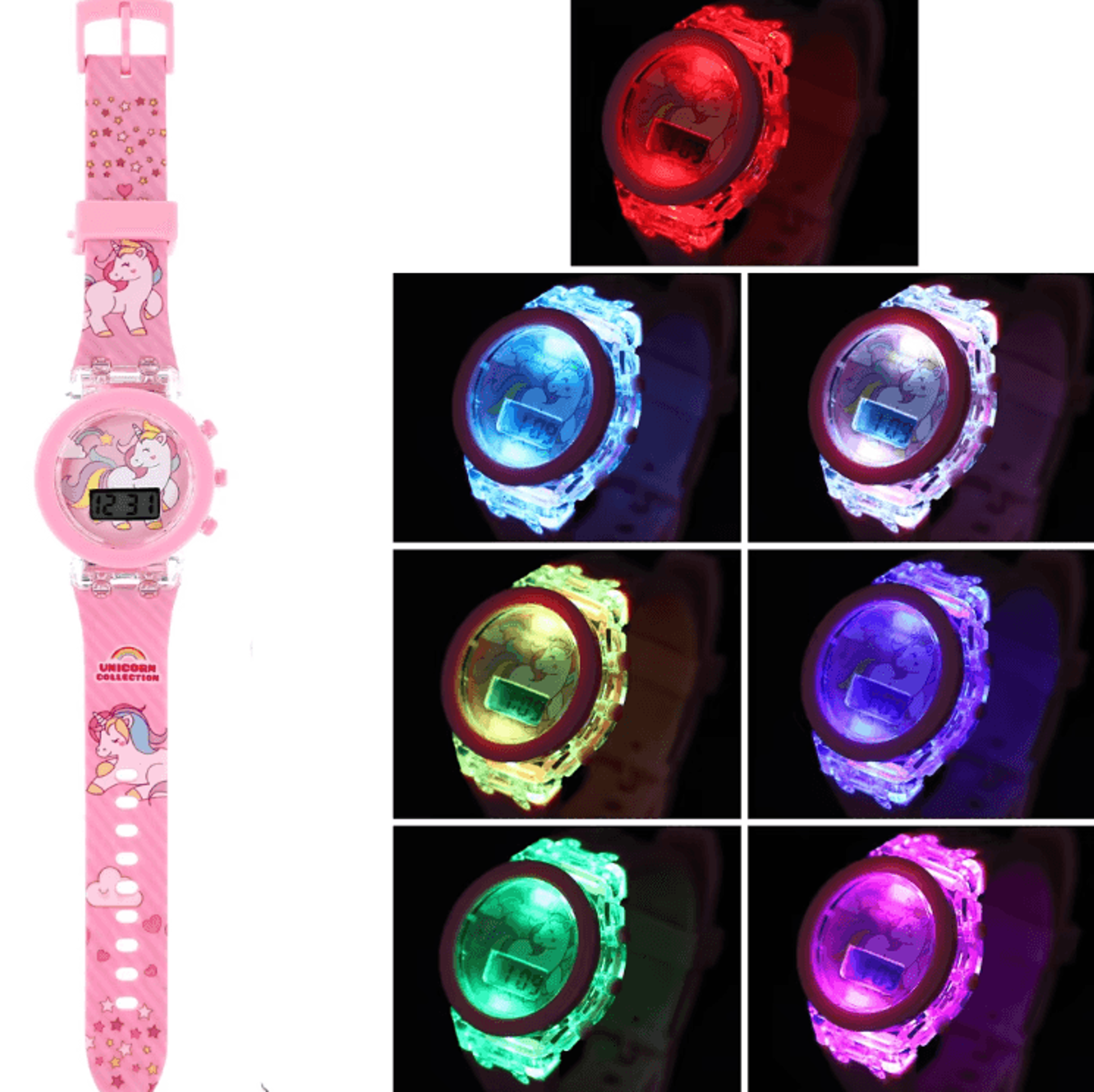cartoon unicorn kids digital watch – light-up colorful led wristwatch toy